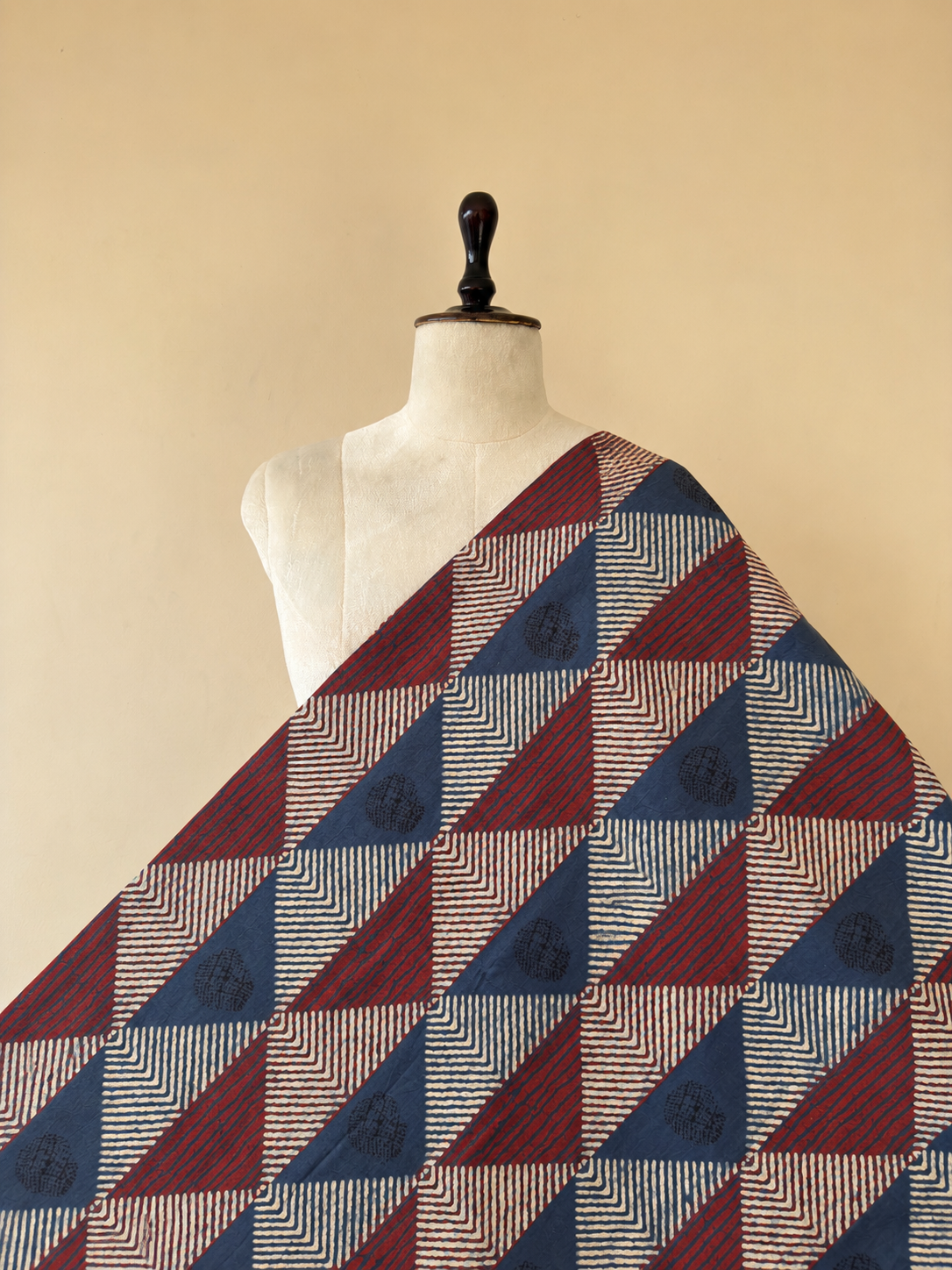 Red Blue Ajrakh Hand Block Print Cotton Fabric | Natural Dyes