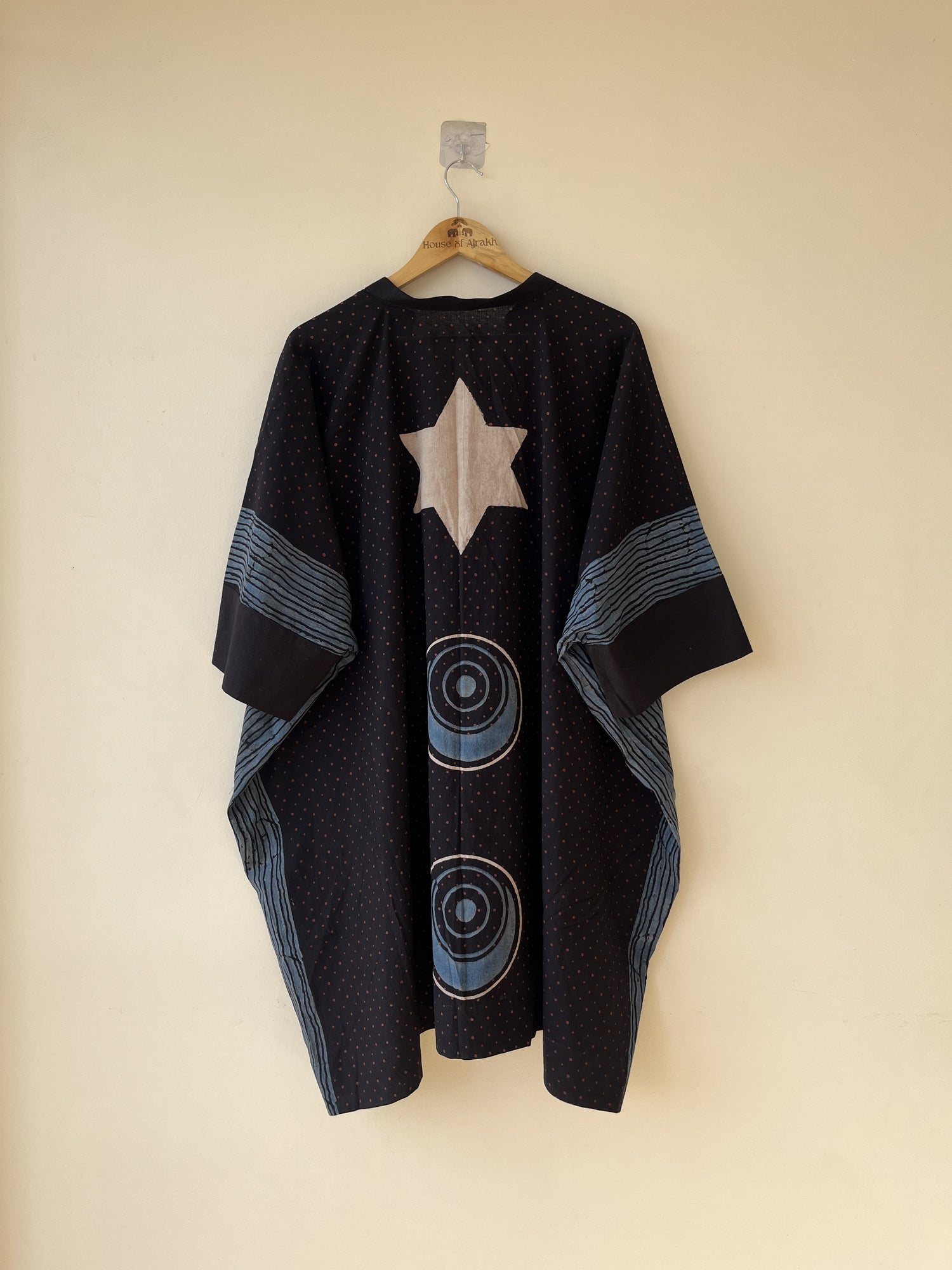 Black Ajrakh Hand Block Printed Cotton Kaftan | Natural Dyes