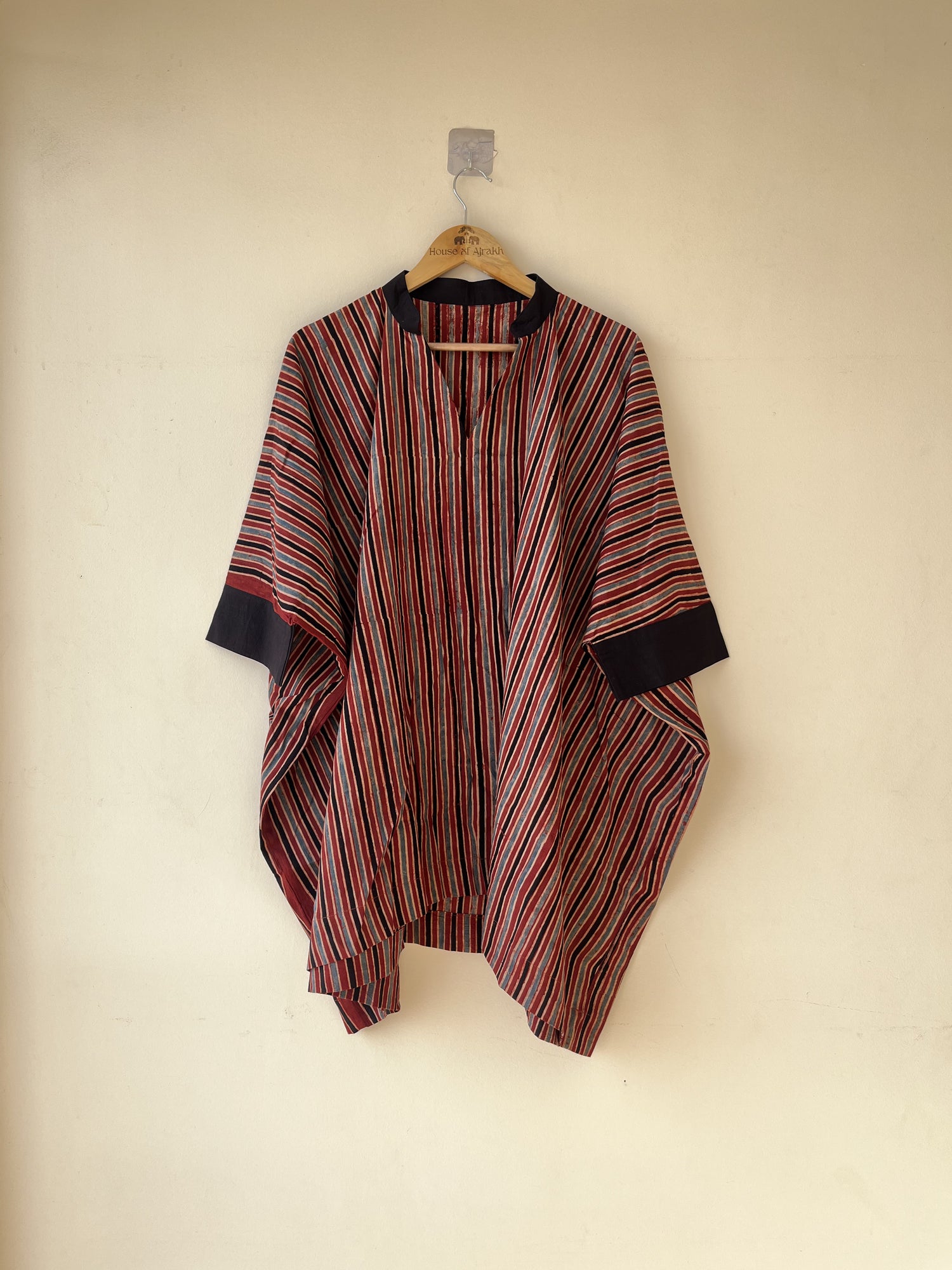 Red Ajrakh Hand Block Printed Cotton Kaftan | Natural Dyes