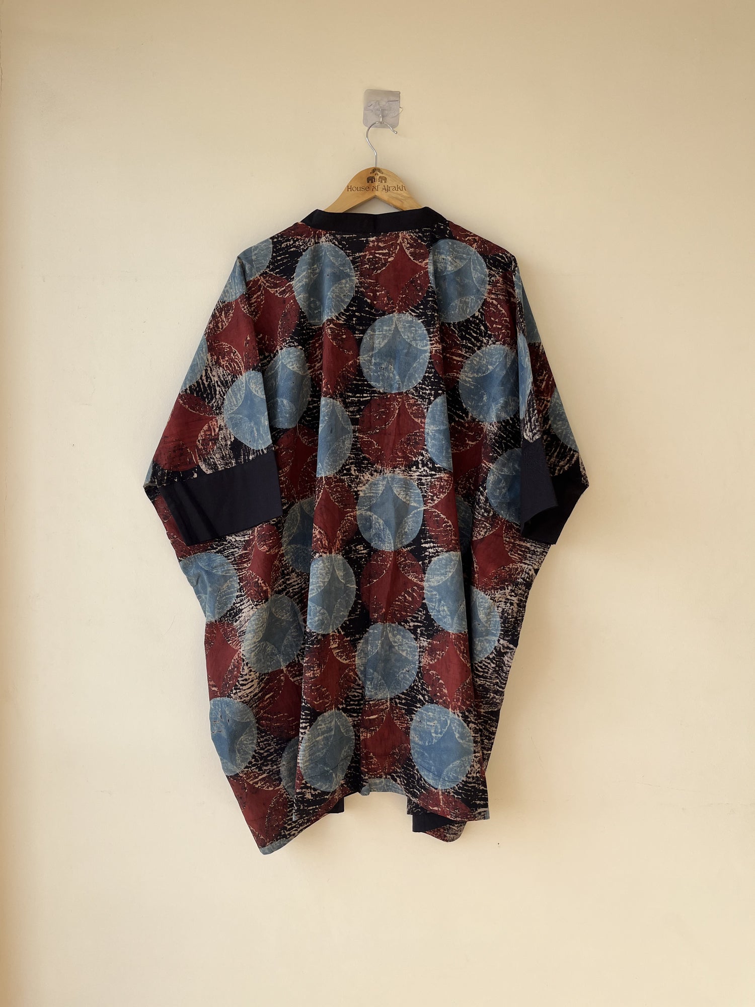 Red Blue Ajrakh Hand Block Printed Cotton Kaftan | Natural Dyes