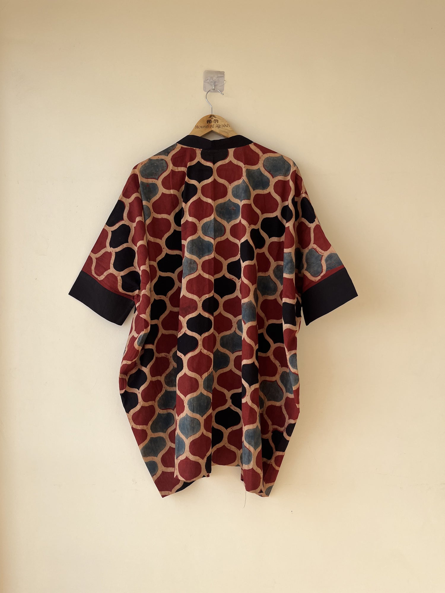 Red Black Ajrakh Hand Block Printed Cotton Kaftan | Natural Dyes