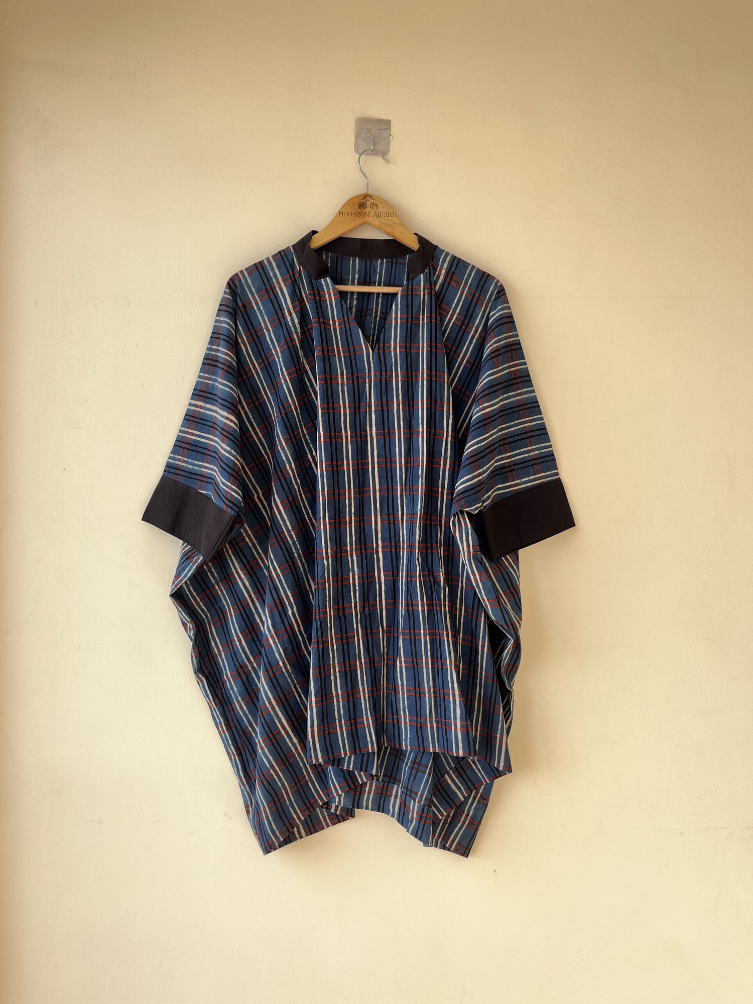 Blue Ajrakh Hand Block Printed Cotton Kaftan | Natural Dyes