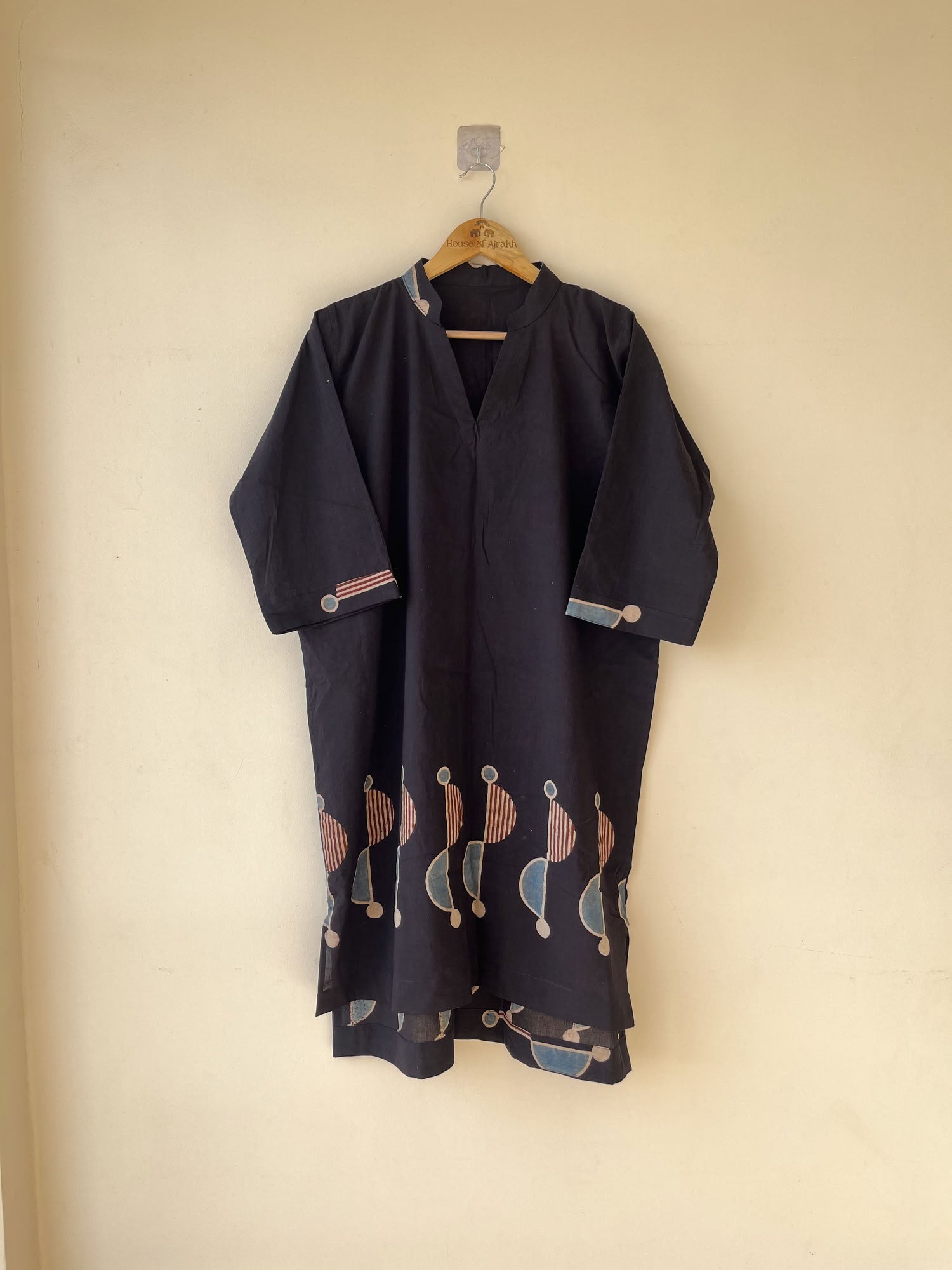 Black Ajrakh Hand Block Printed Cotton Kurtis | Natural Dyes