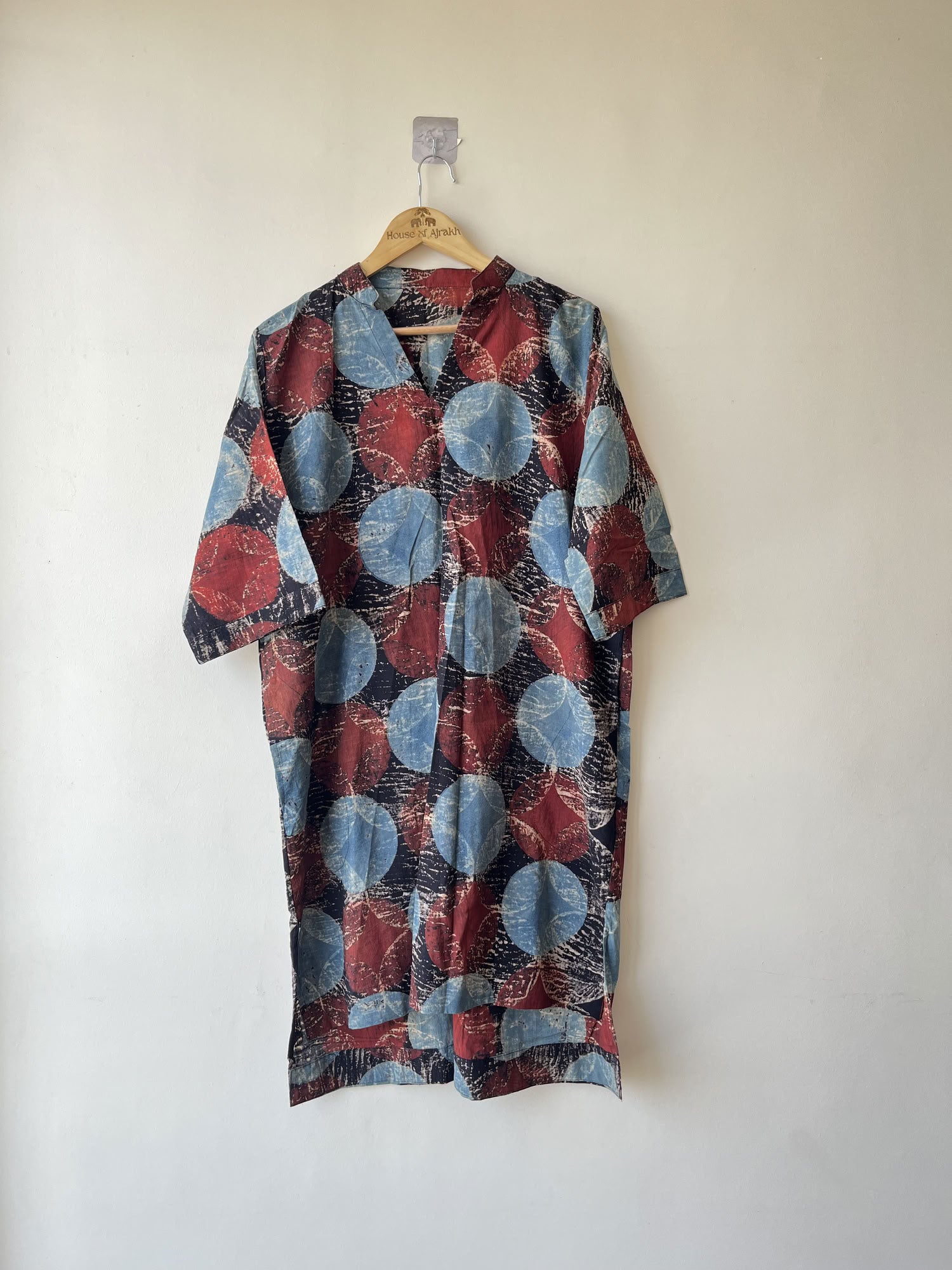 Red Black Ajrakh Hand Block Printed Cotton Kurtis | Natural Dyes