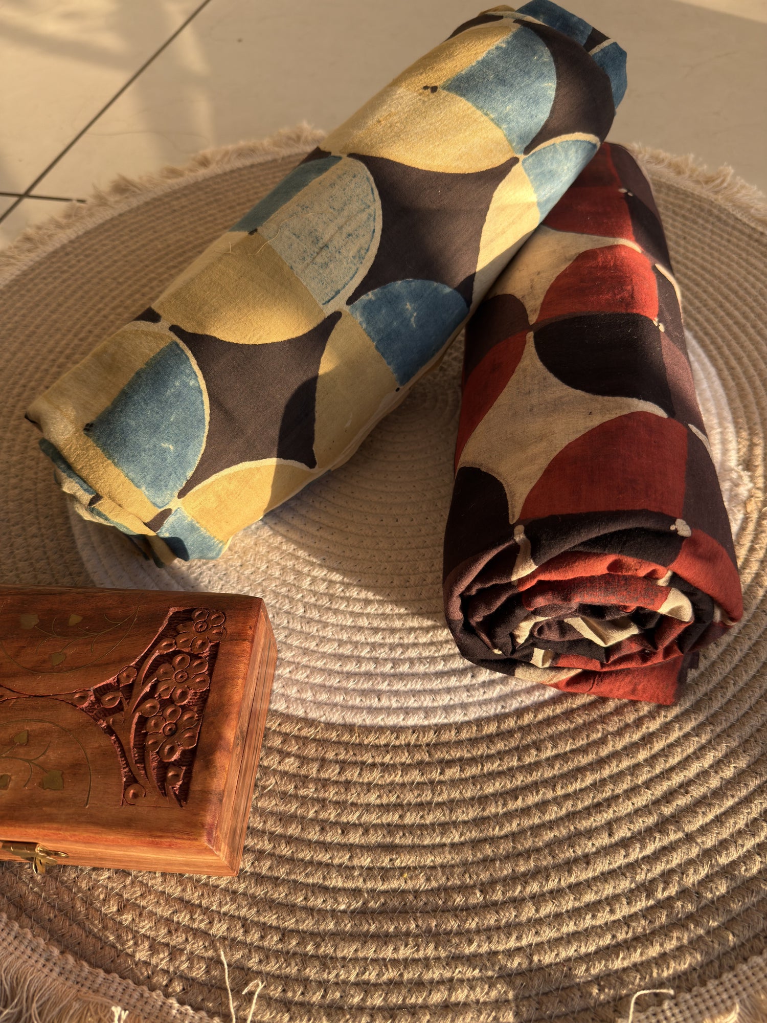 Red Ajrakh Hand Block Print Cotton Fabric | Natural Dyes