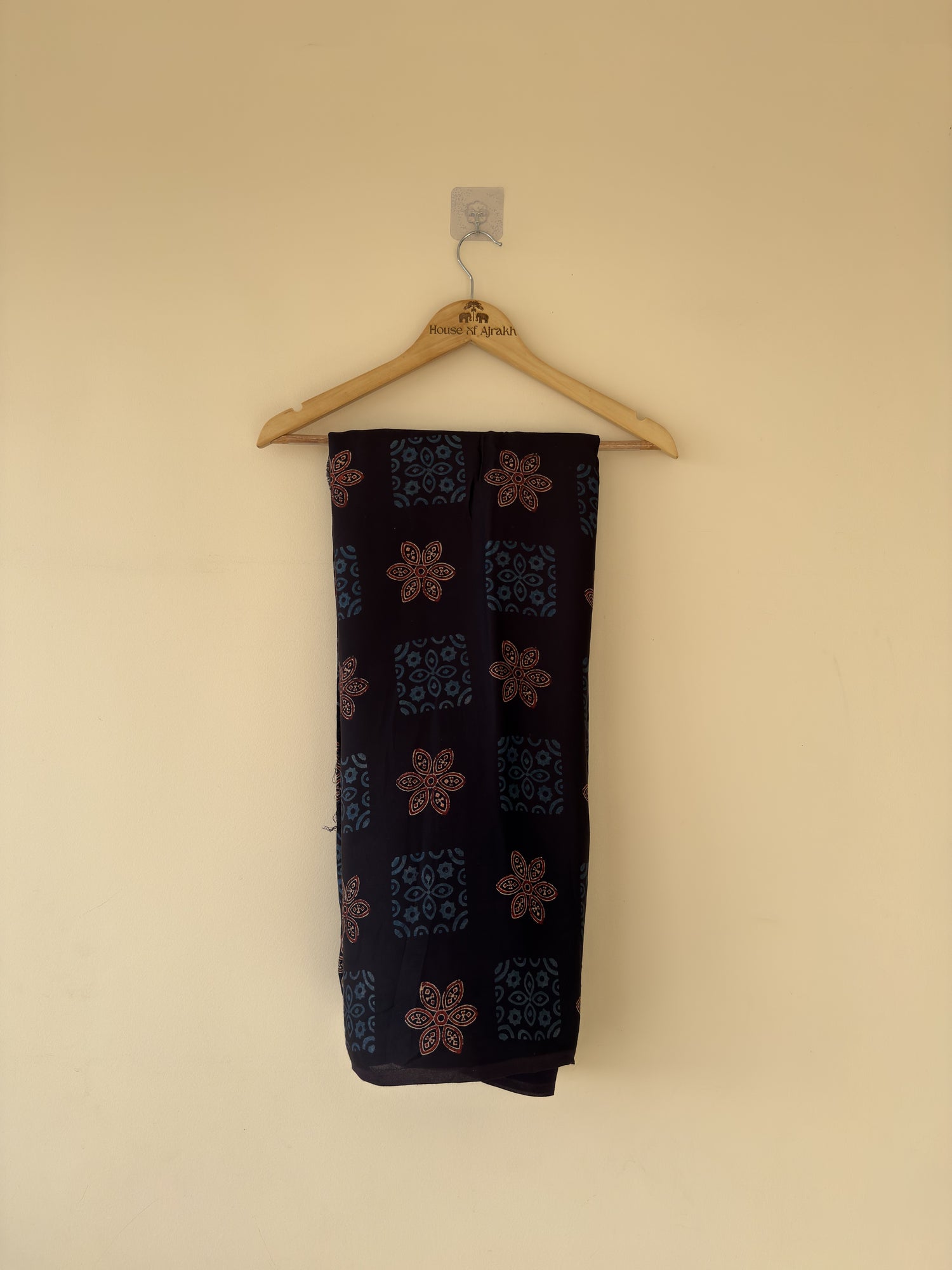 Black Ajrakh Hand Block Print Modal Silk Fabric | Natural Dyes