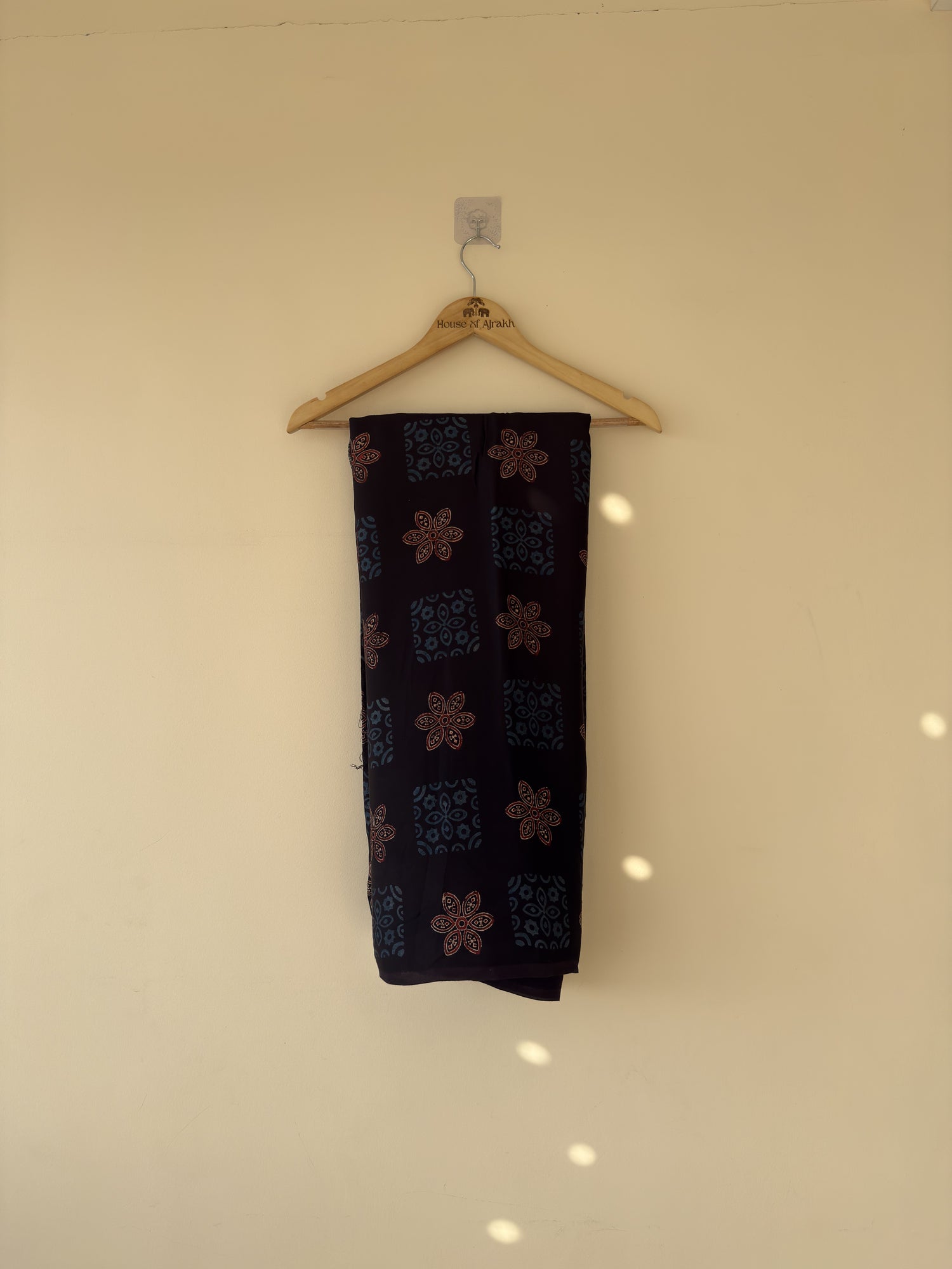 Black Ajrakh Hand Block Print Modal Silk Fabric | Natural Dyes