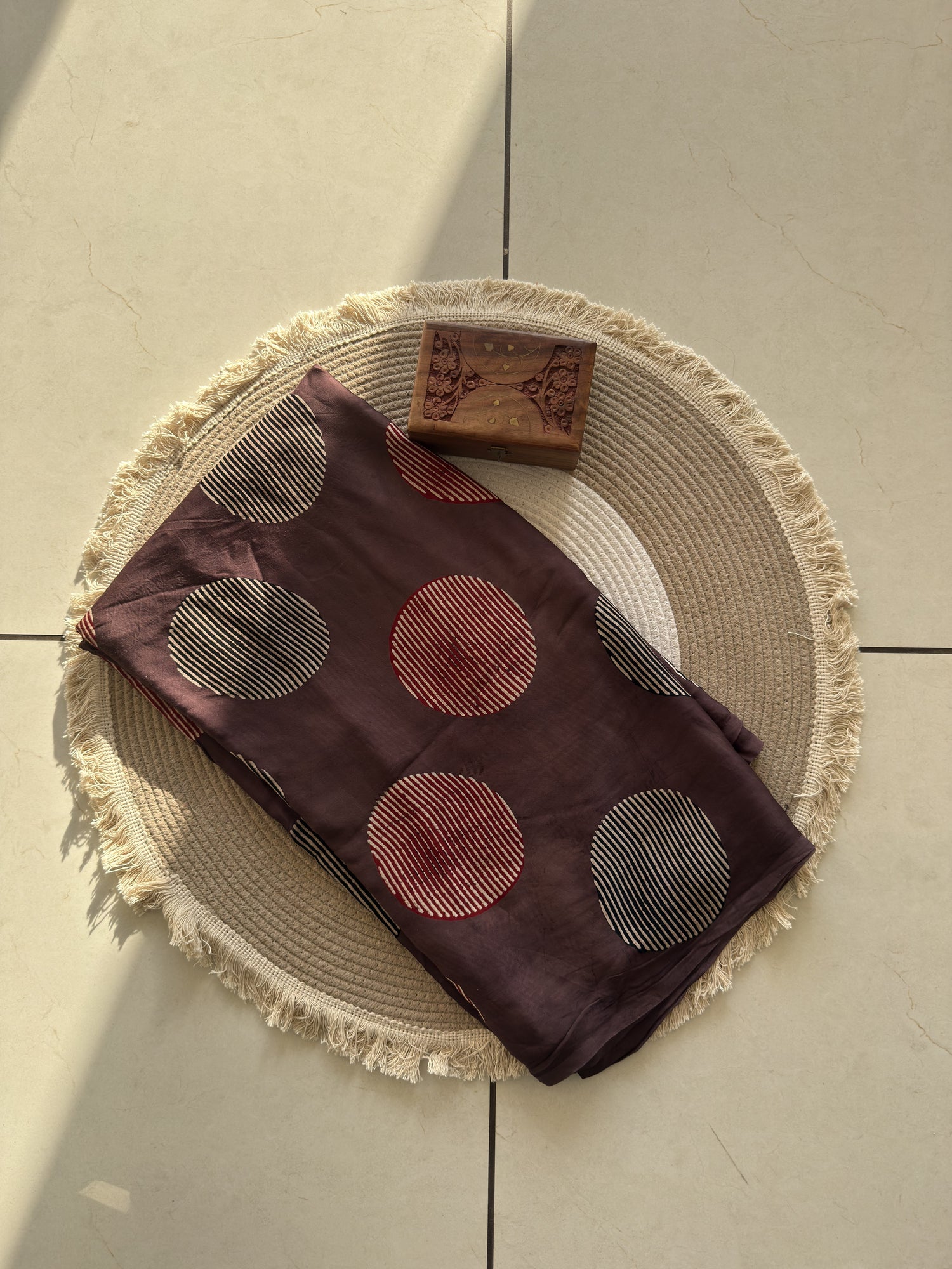 Multicolor Ajrakh Hand Block Print Modal Silk Fabric | Natural Dyes