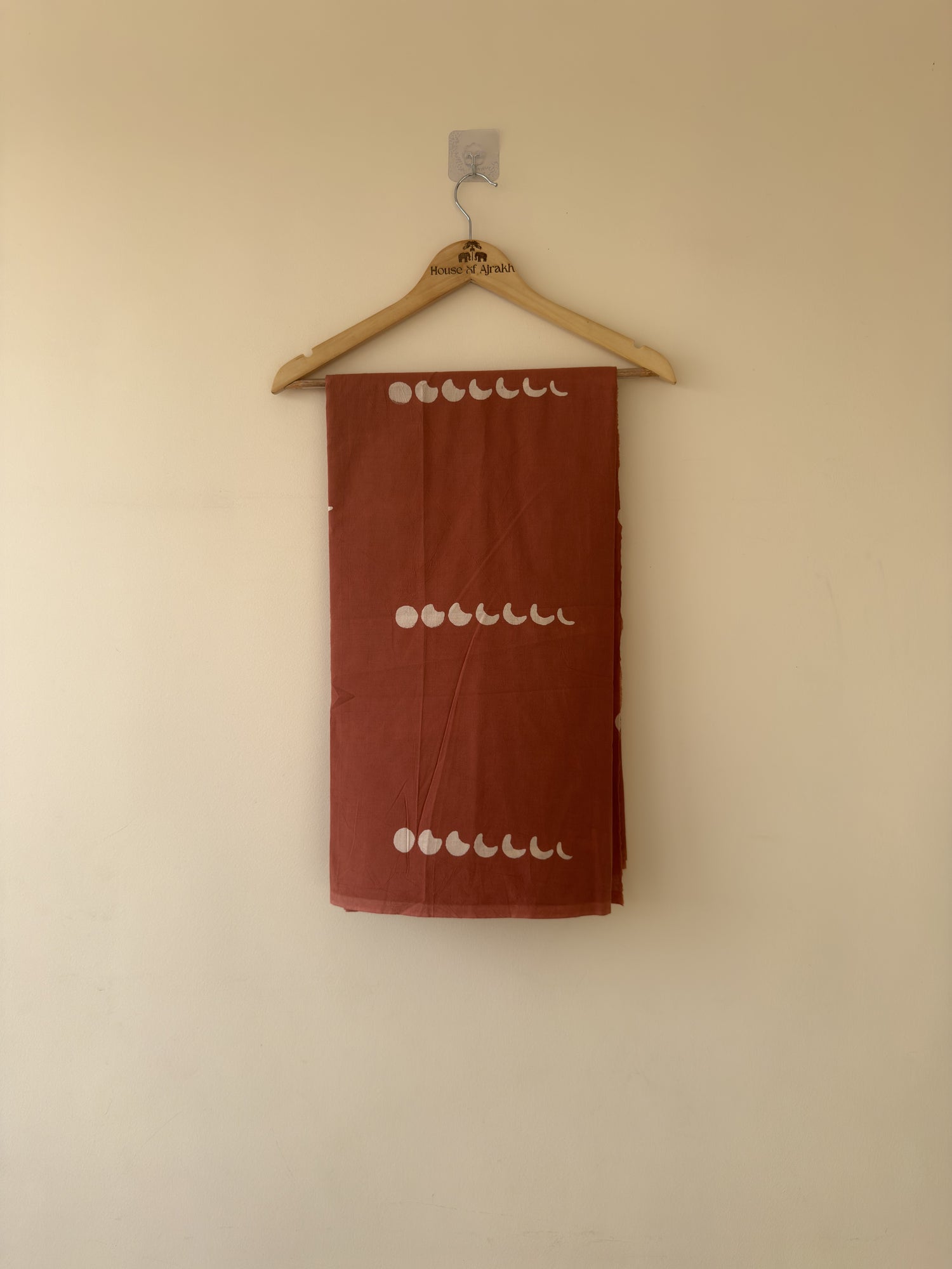 Peach Ajrakh Hand Block Print Cotton Fabric | Natural Dyes