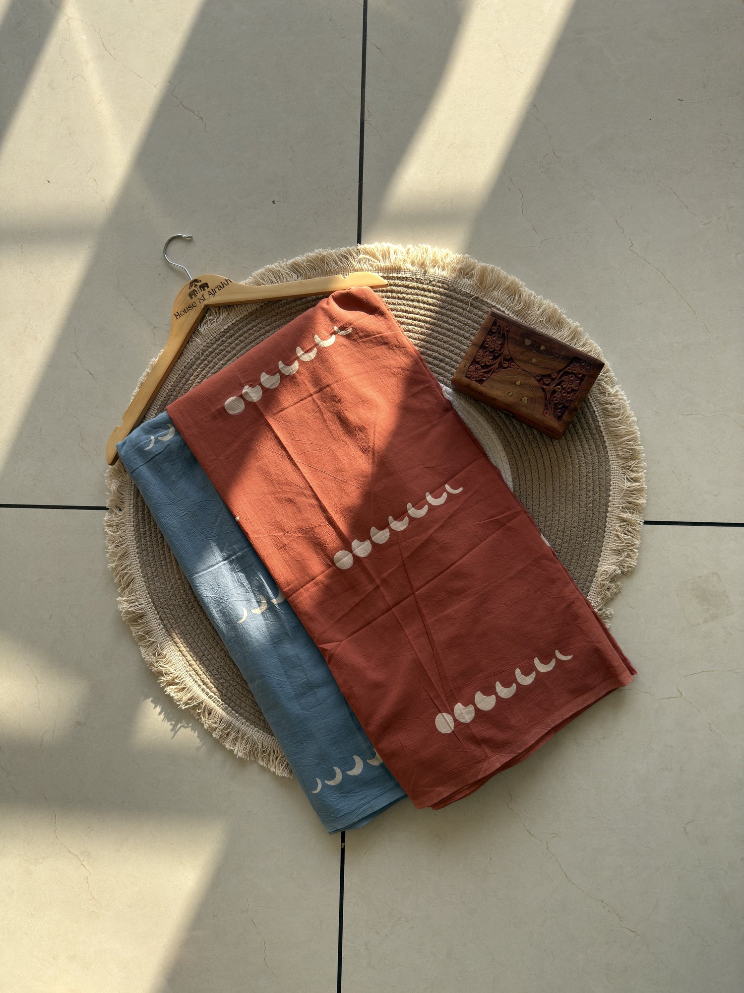 Peach Ajrakh Hand Block Print Cotton Fabric | Natural Dyes