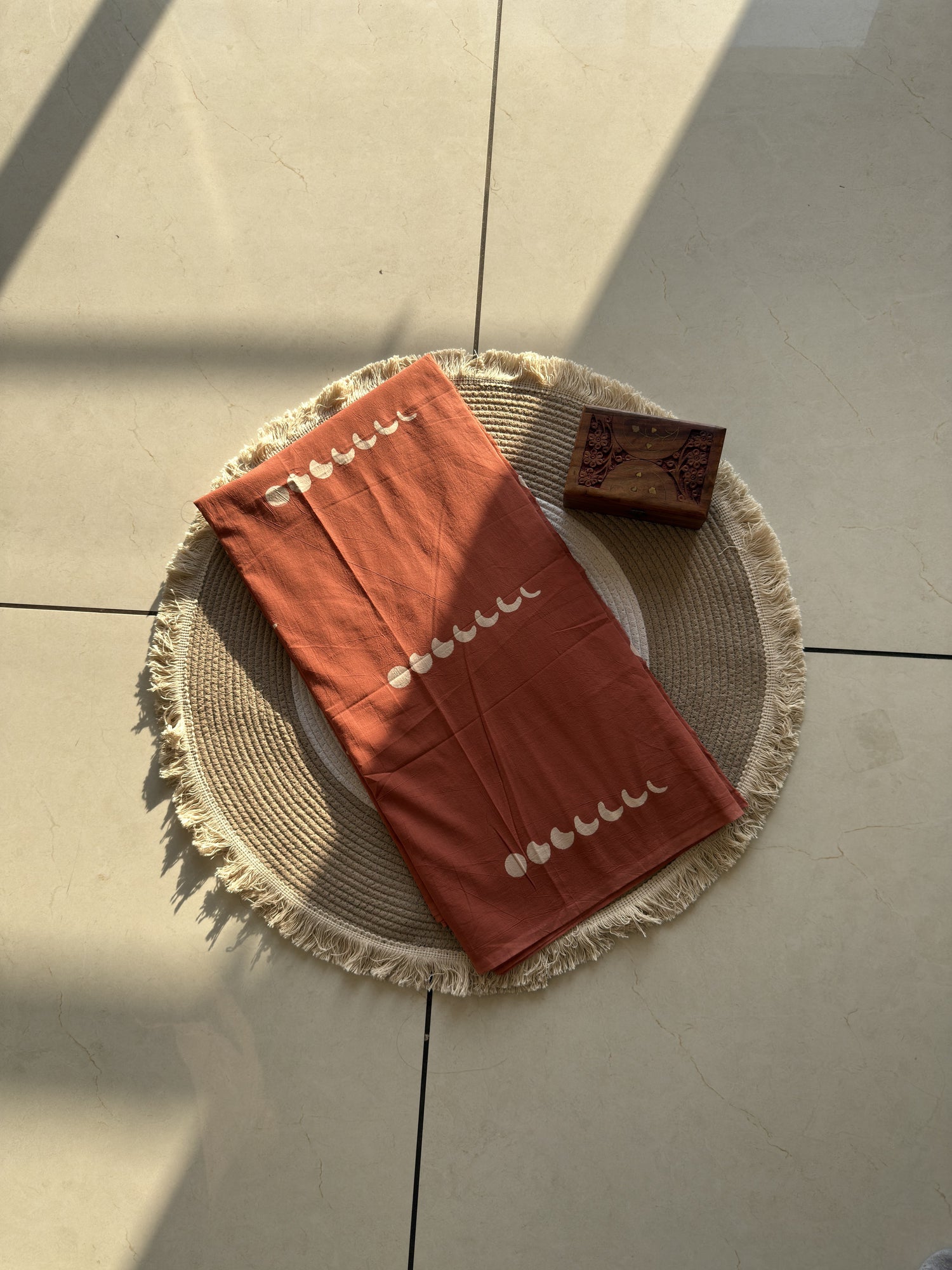Peach Ajrakh Hand Block Print Cotton Fabric | Natural Dyes