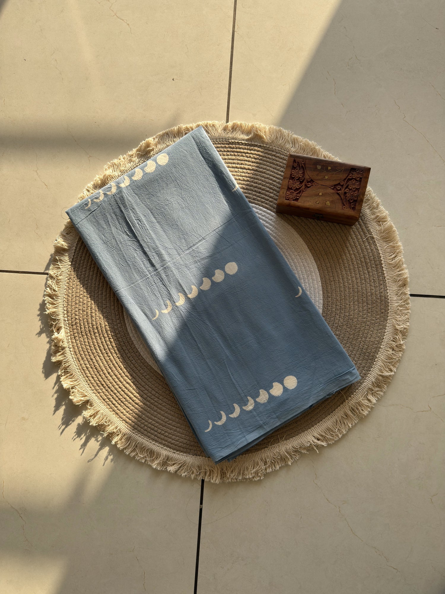 Blue Ajrakh Hand Block Print Cotton Fabric | Natural Dyes