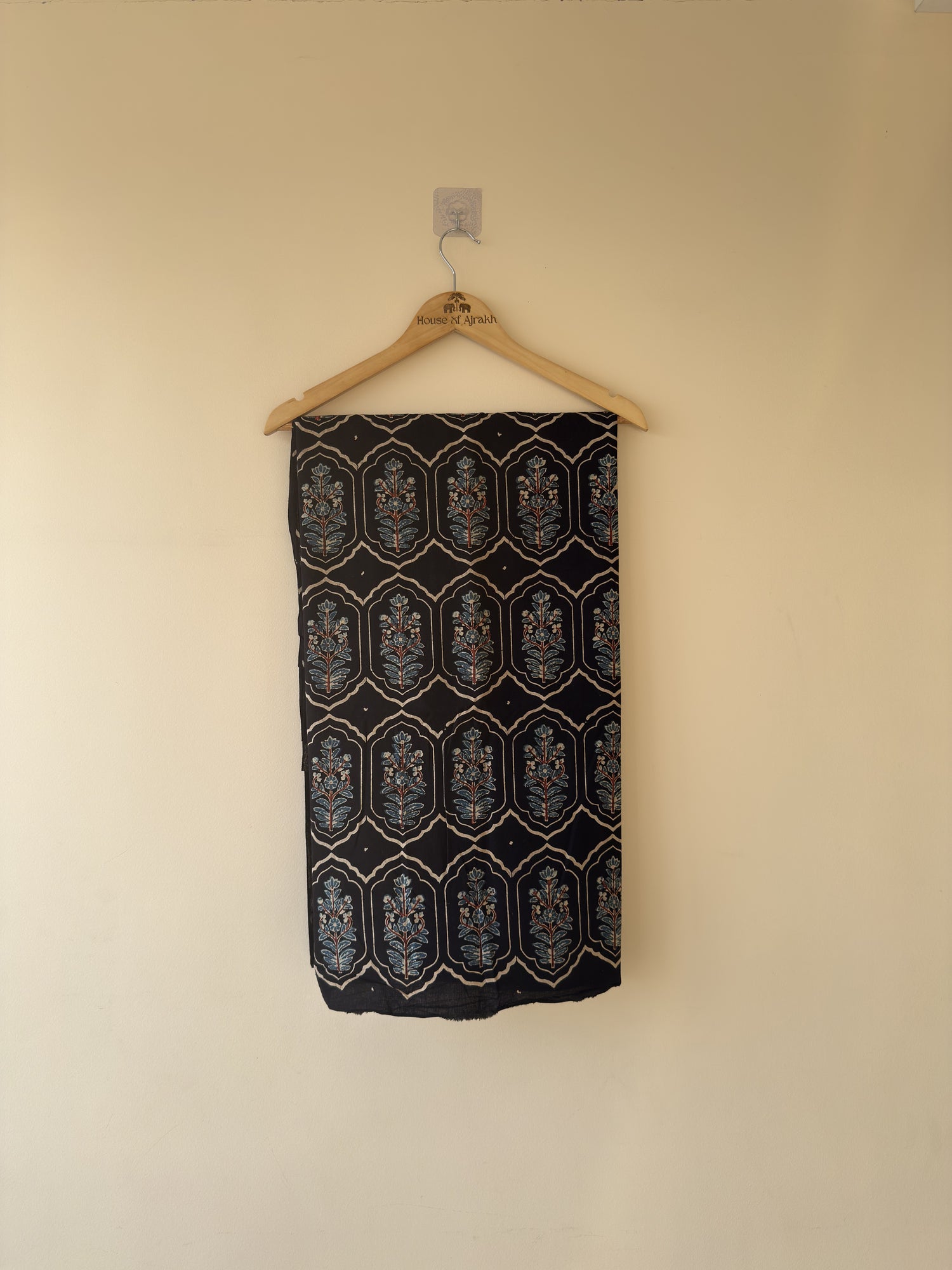 Black Ajrakh Hand Block Print Cotton Fabric | Natural Dyes