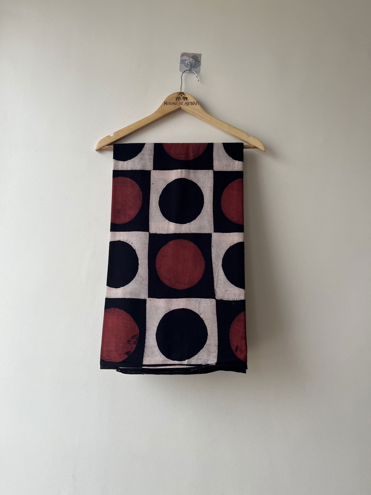Black Red Ajrakh Hand Block Print Cotton Fabric | Natural Dyes
