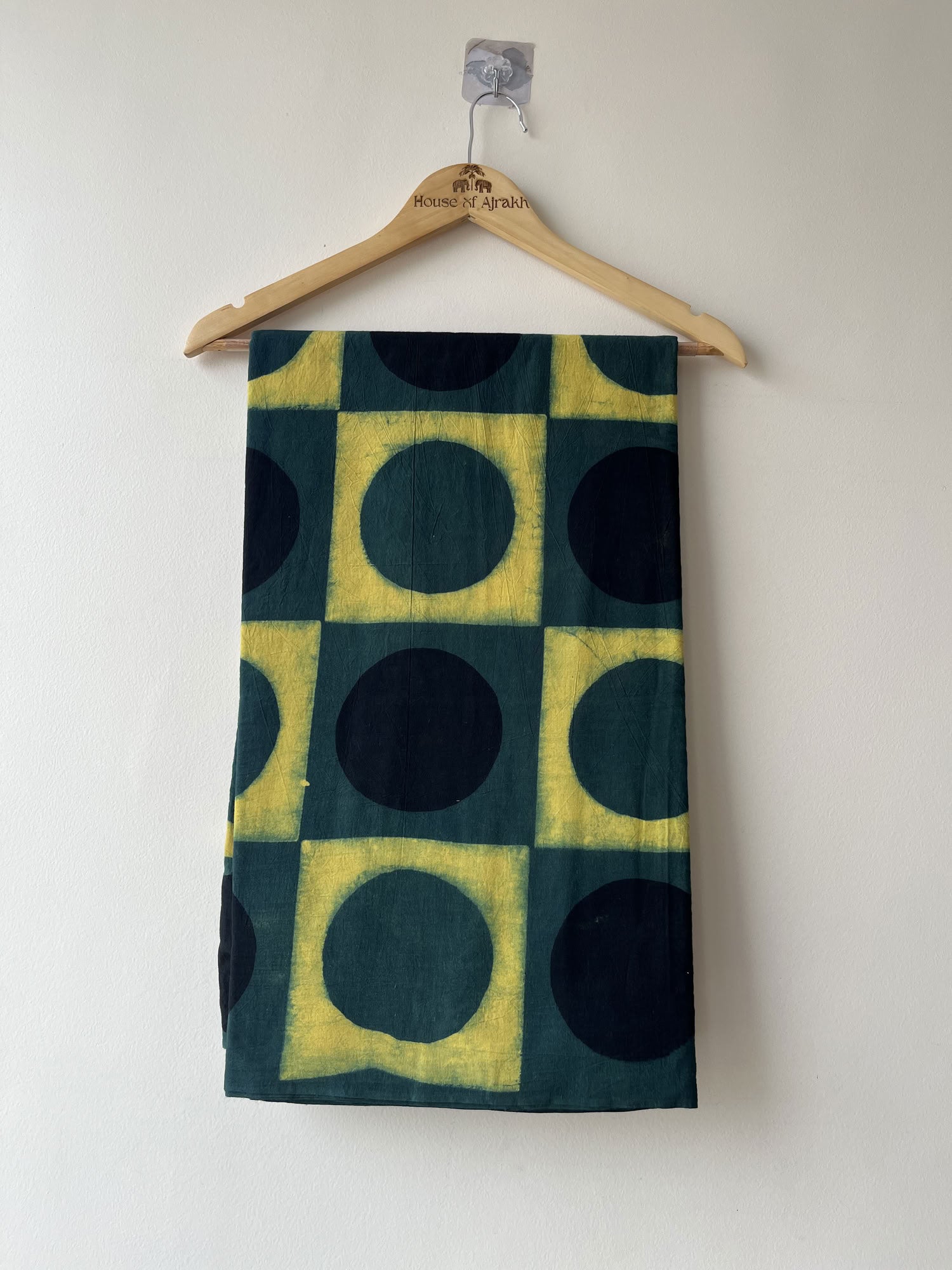 Green Black Ajrakh Hand Block Print Cotton Fabric | Natural Dyes