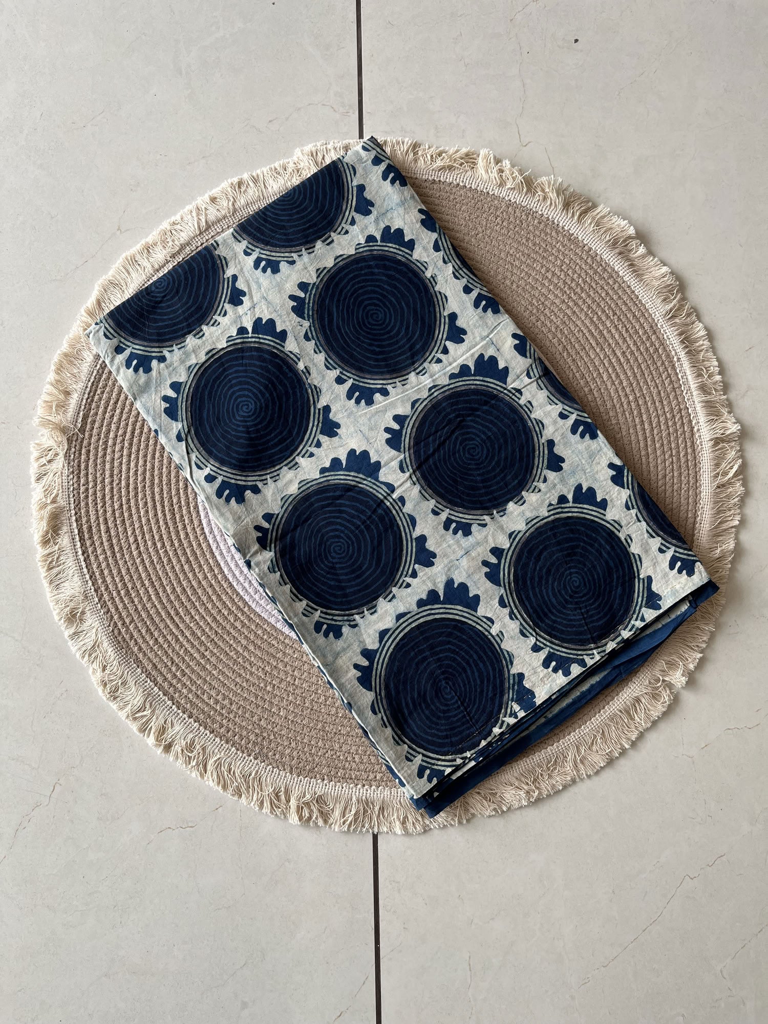 Blue Ajrakh Hand Block Print Cotton Fabric | Natural Dyes