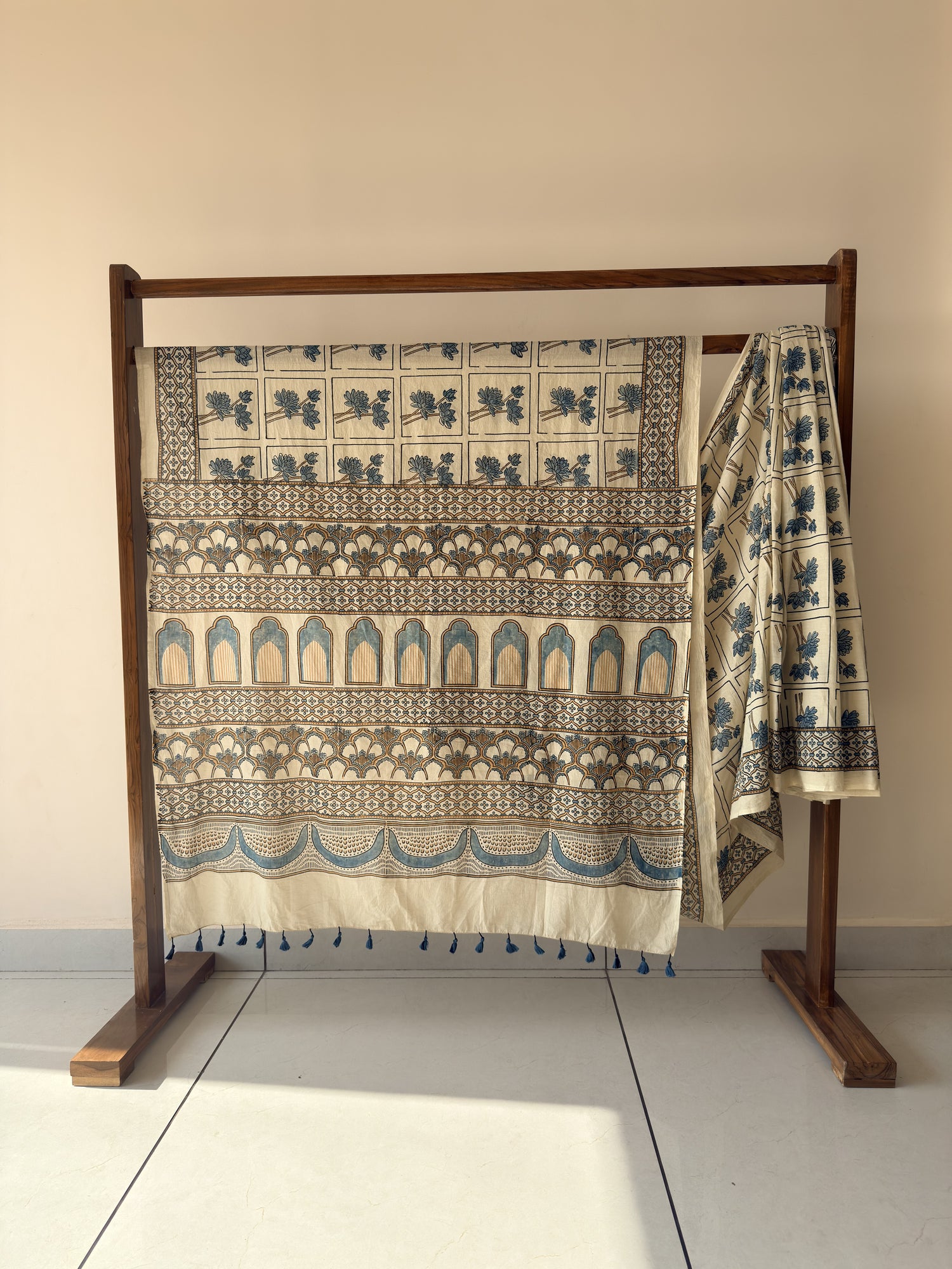 Ajrakh Hand Block Print Mul Cotton Saree | Natural Dyes