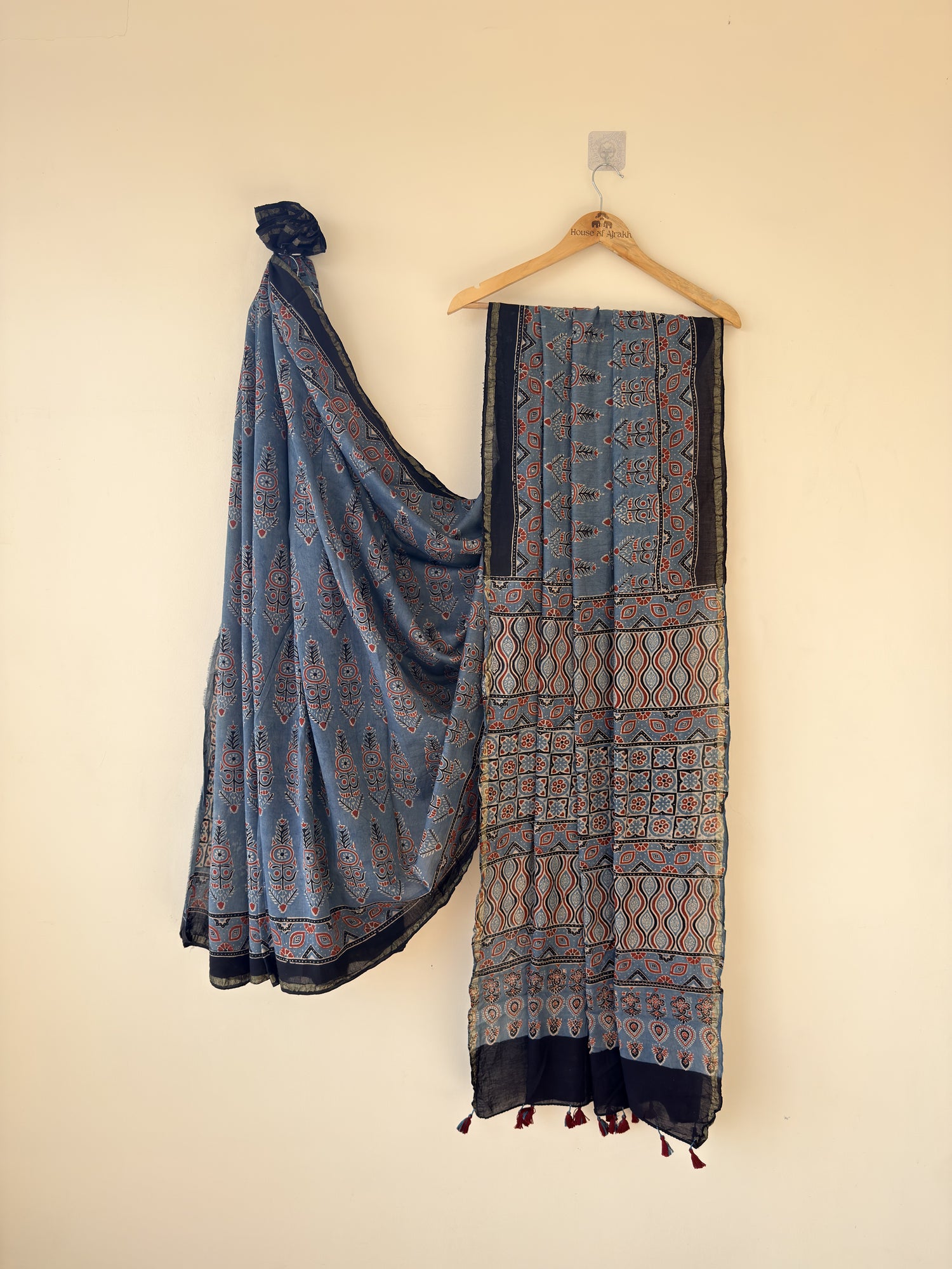 Ajrakh Hand Block Print Chanderi Cotton Saree | Natural Dyes