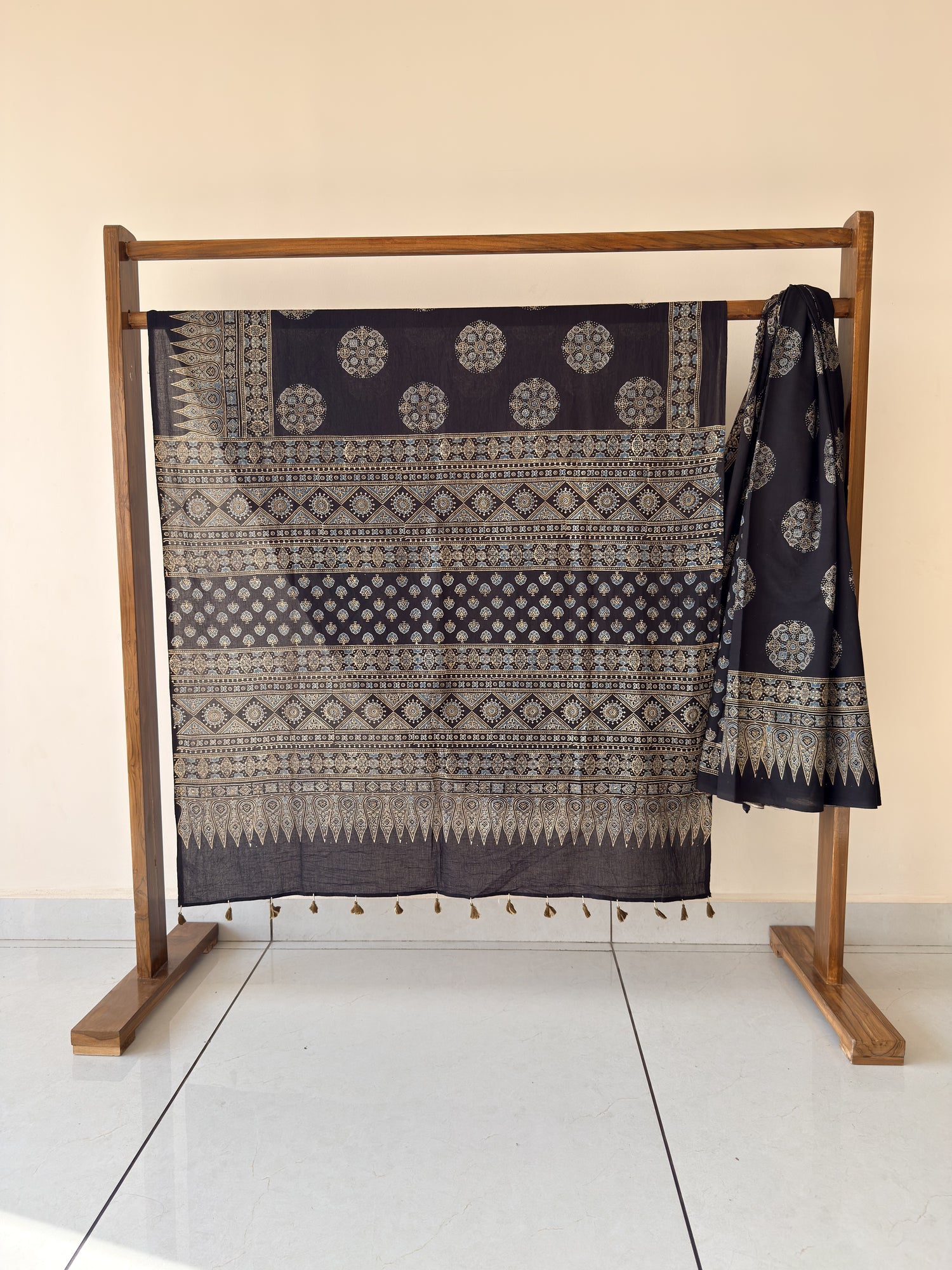 Ajrakh Hand Block Print Mul Cotton Saree | Natural Dyes