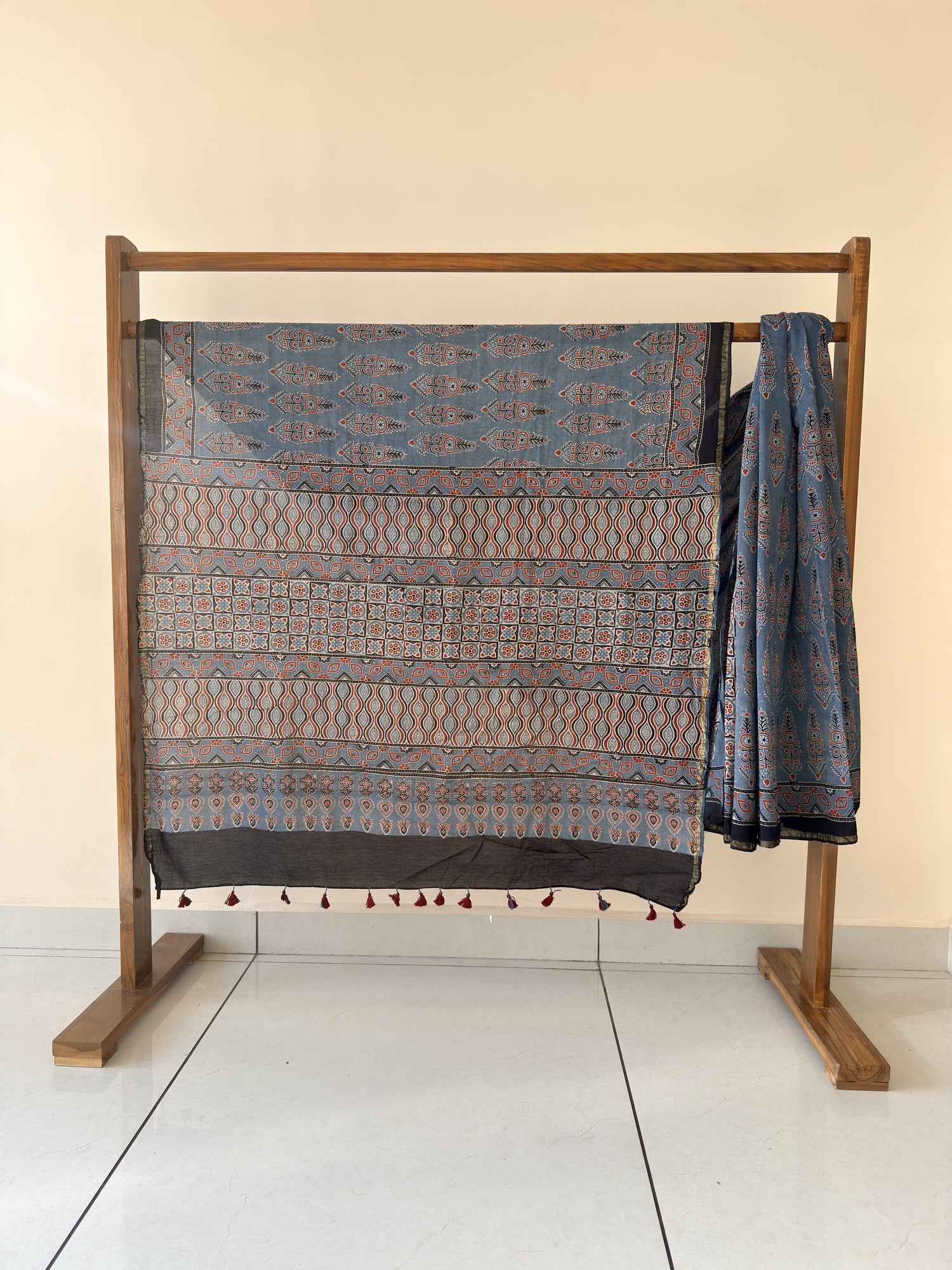 Ajrakh Hand Block Print Chanderi Cotton Saree | Natural Dyes