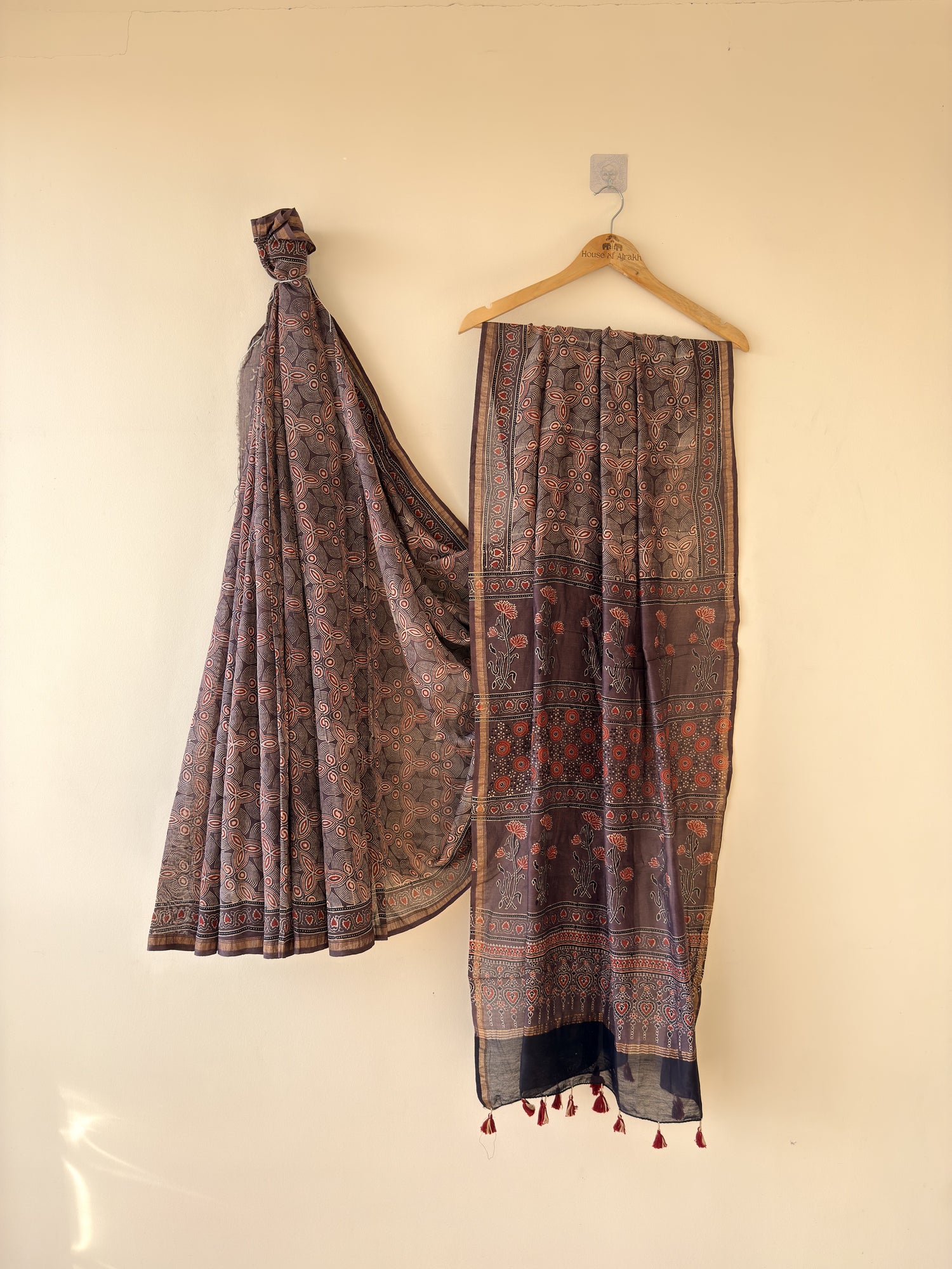 Ajrakh Hand Block Print Chanderi Cotton Saree | Natural Dyes