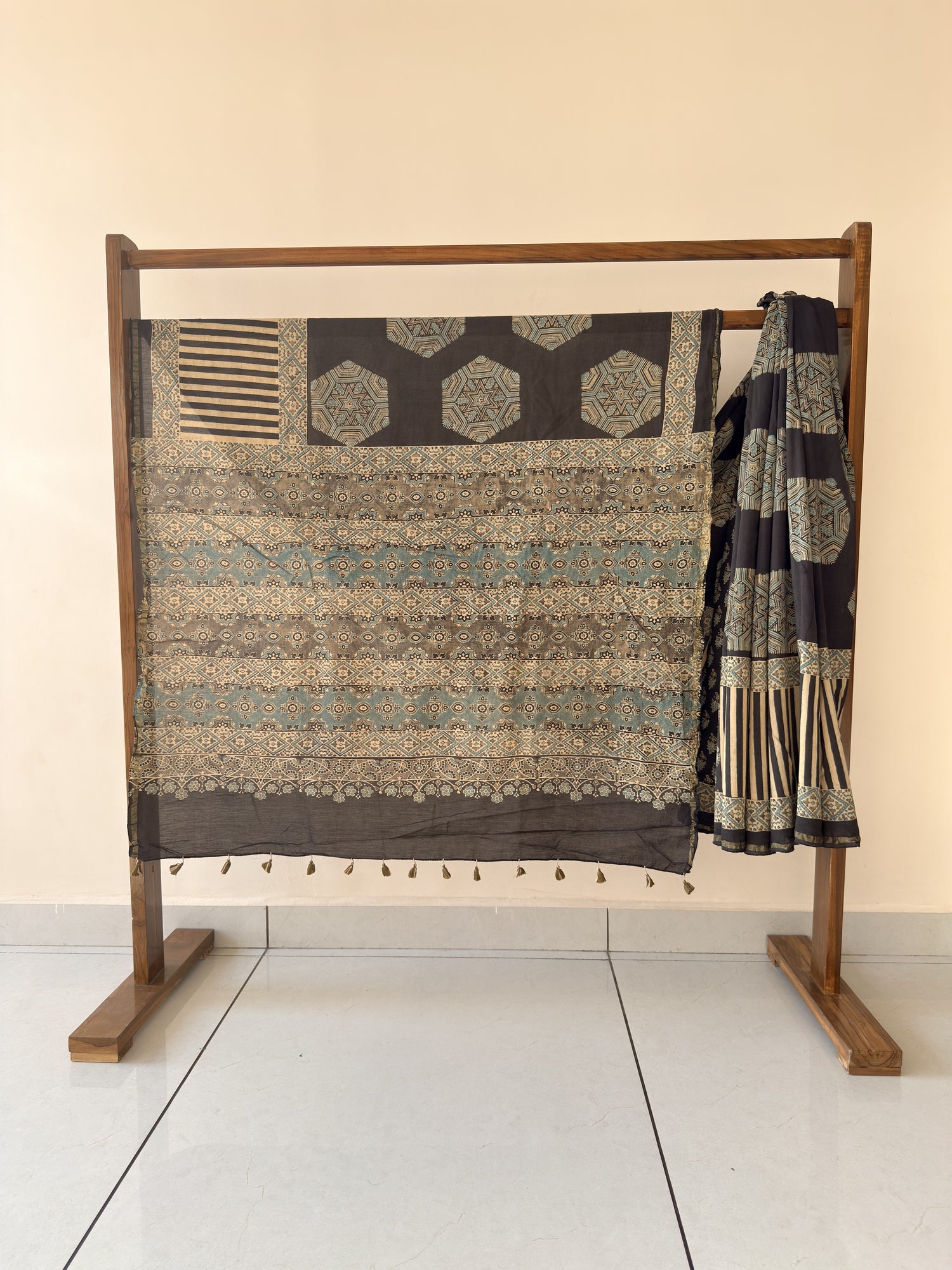 Ajrakh Hand Block Print Chanderi Cotton Saree | Natural Dyes