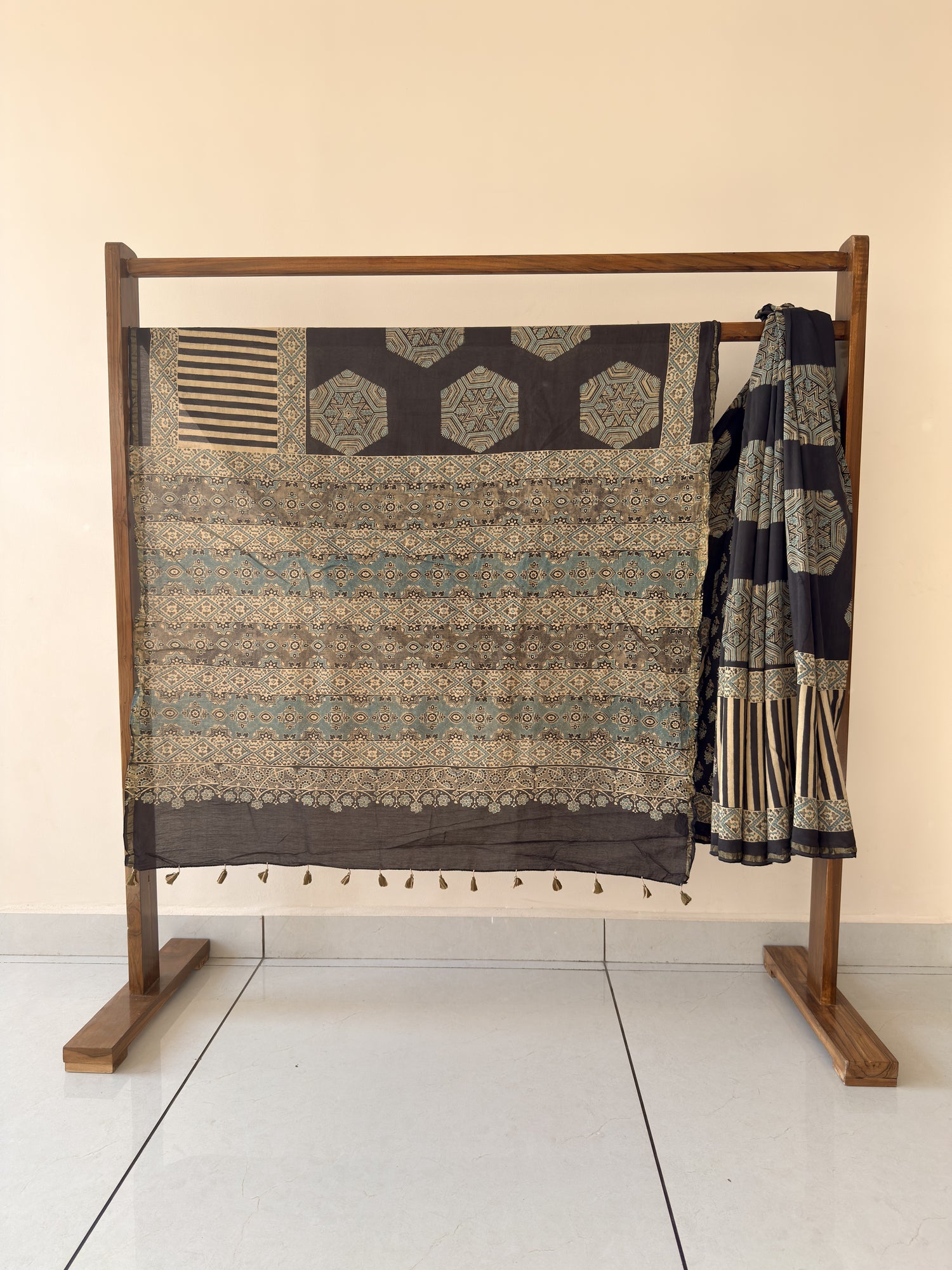 Ajrakh Hand Block Print Chanderi Cotton Saree | Natural Dyes