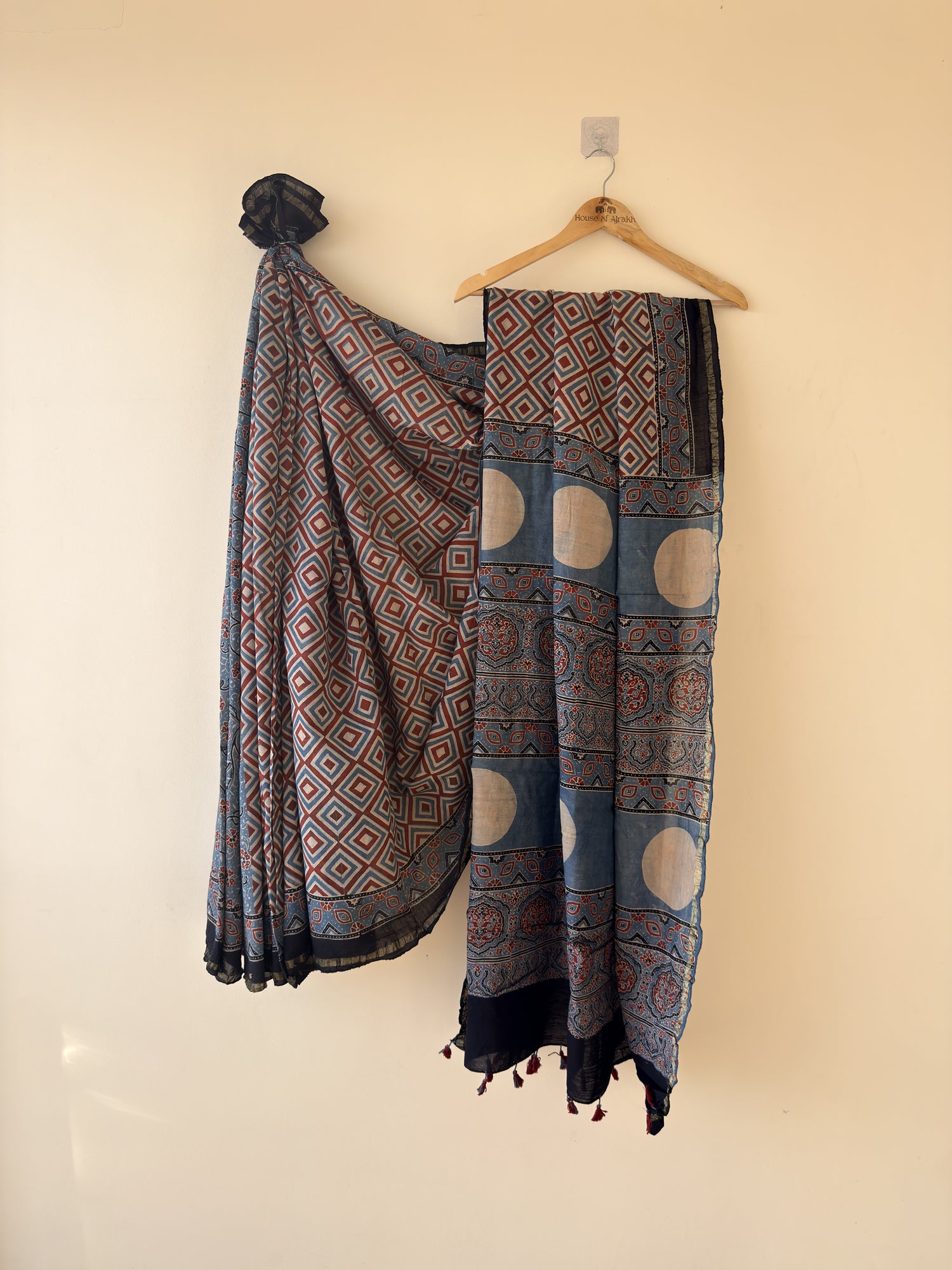 Ajrakh Hand Block Print Chanderi Cotton Saree | Natural Dyes