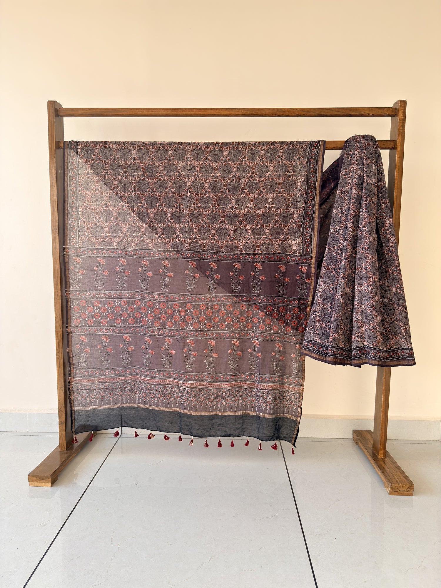 Ajrakh Hand Block Print Chanderi Cotton Saree | Natural Dyes