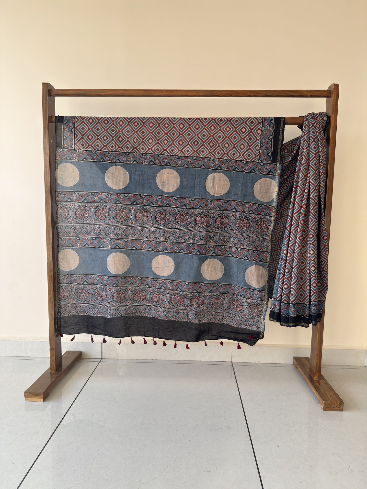 Ajrakh Hand Block Print Chanderi Cotton Saree | Natural Dyes