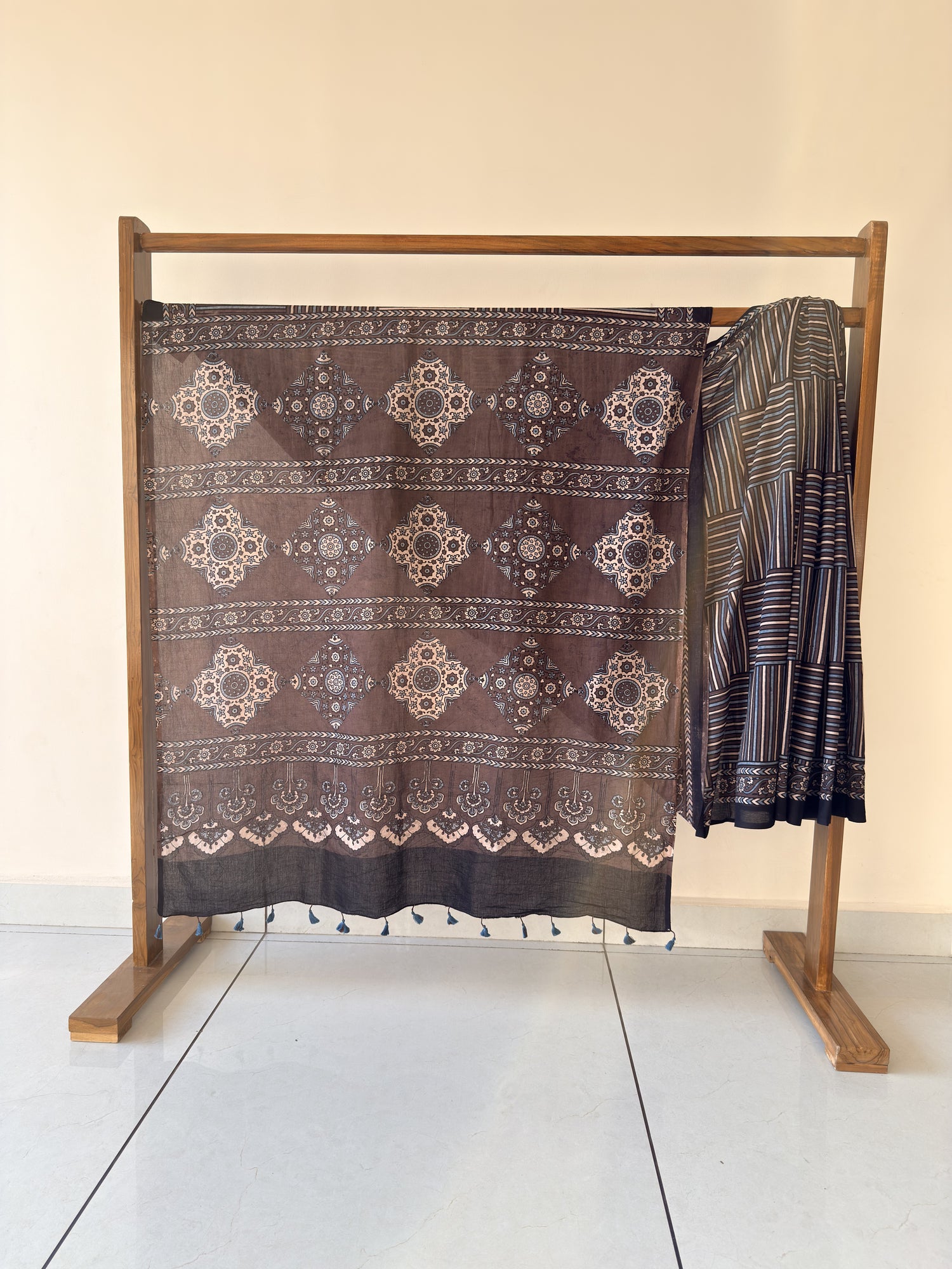Ajrakh Hand Block Print Mul Cotton Saree | Natural Dyes