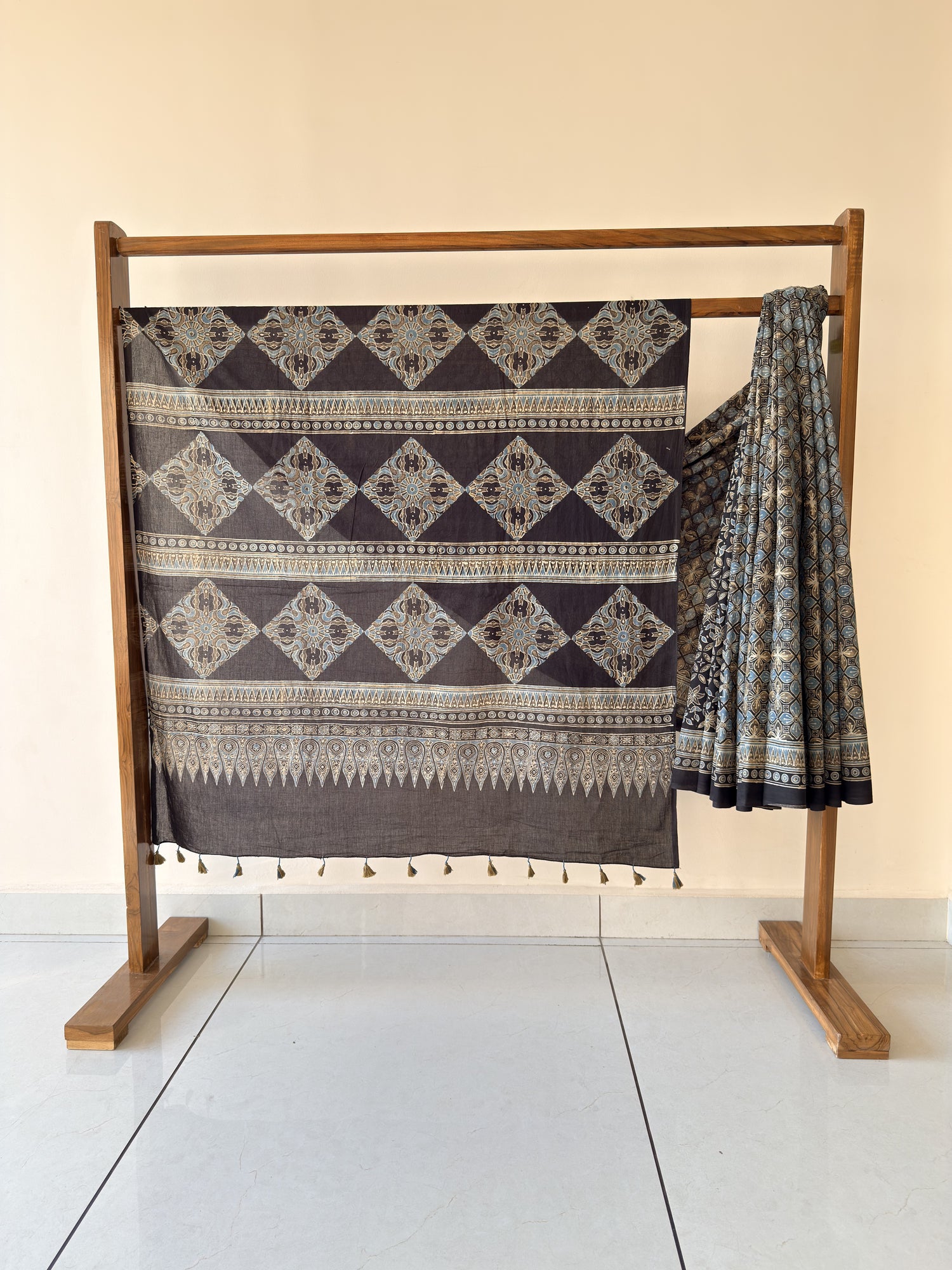 Ajrakh Hand Block Print Mul Cotton Saree | Natural Dyes