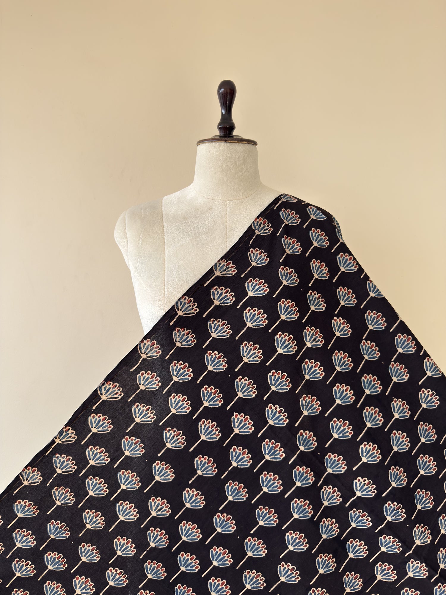 Black Ajrakh Hand Block Print Cotton Fabric | Natural Dyes