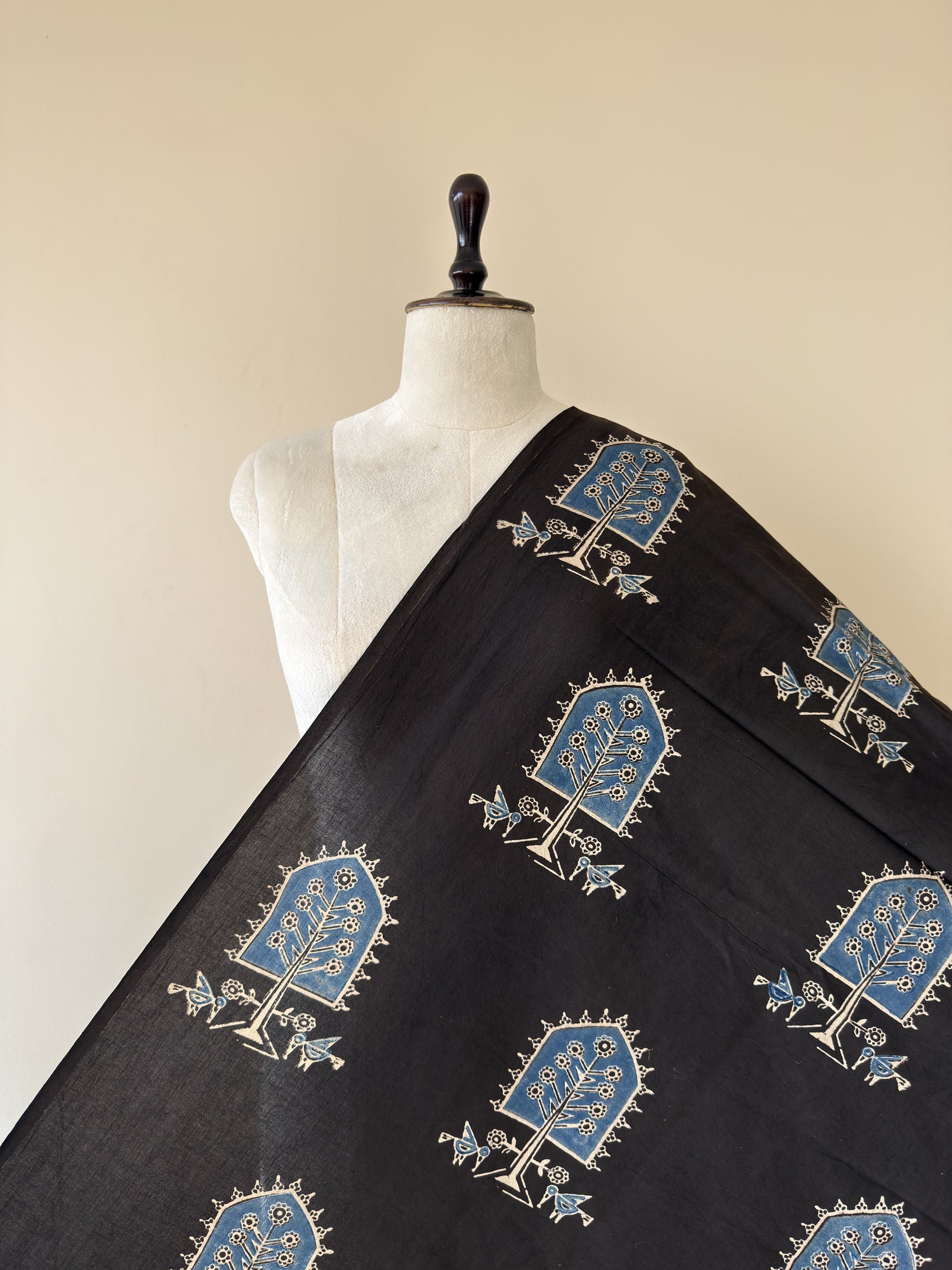Black Ajrakh Hand Block Print Cotton Fabric | Natural Dyes