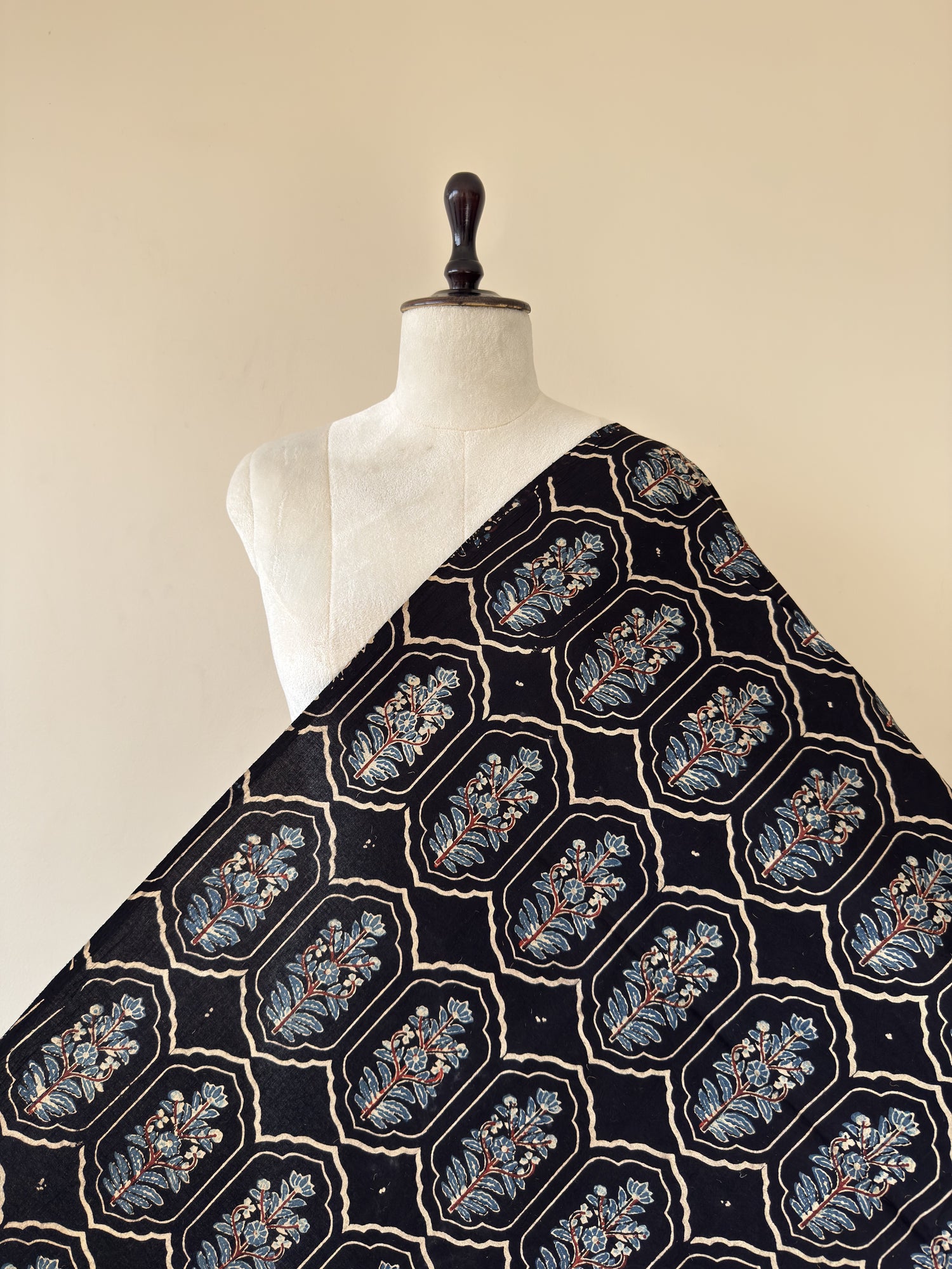 Black Ajrakh Hand Block Print Cotton Fabric | Natural Dyes