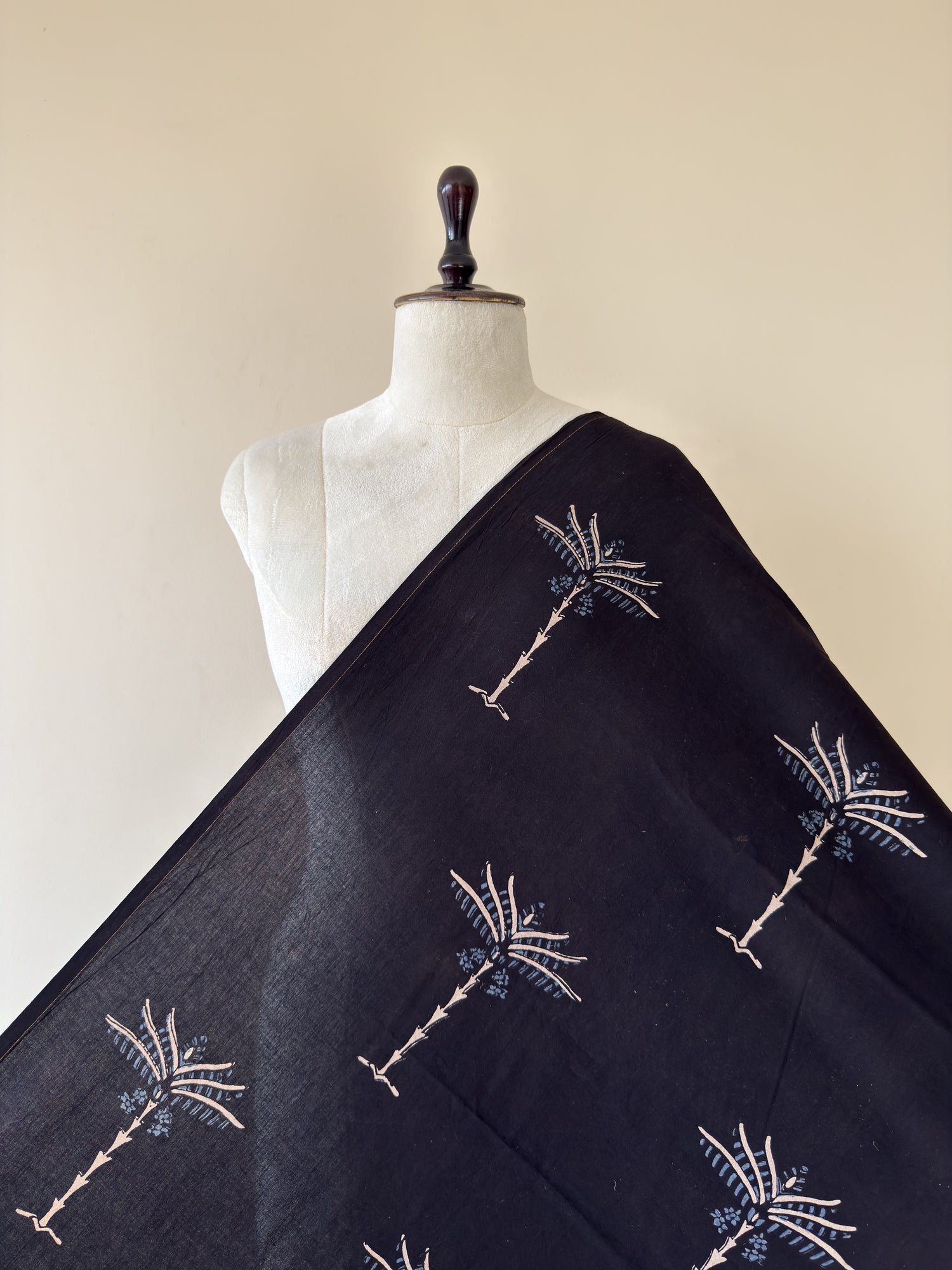 Black Ajrakh Hand Block Print Cotton Fabric | Natural Dyes