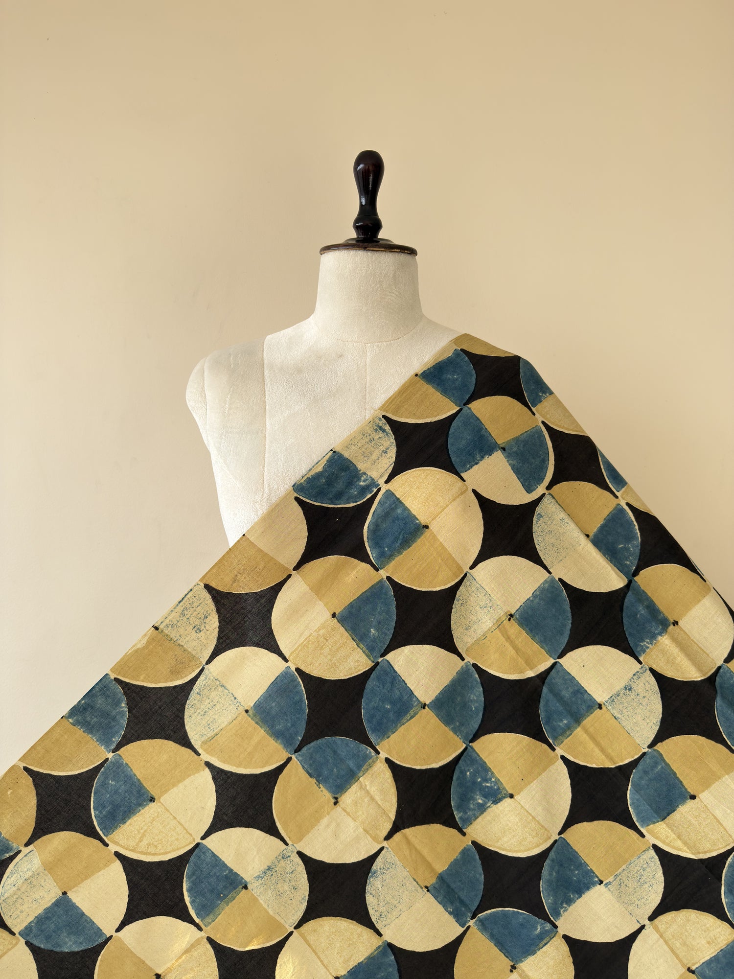 Yellow Ajrakh Hand Block Print Cotton Fabric | Natural Dyes