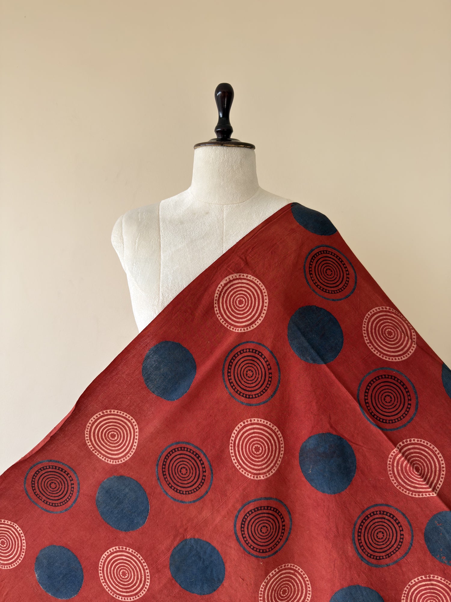 Maroon Ajrakh Hand Block Print Cotton Fabric | Natural Dyes