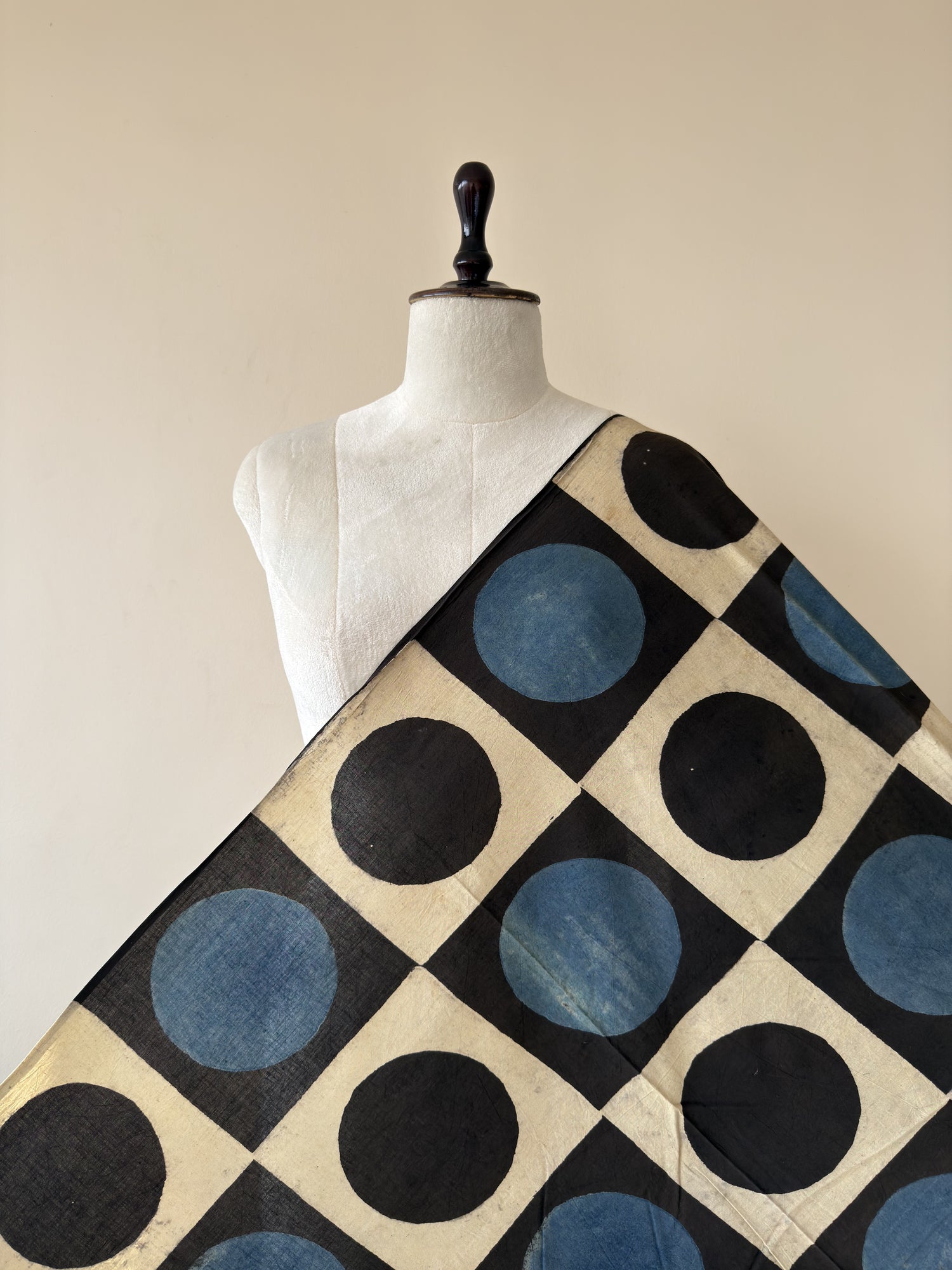 Black Blue Ajrakh Hand Block Print Cotton Fabric | Natural Dyes