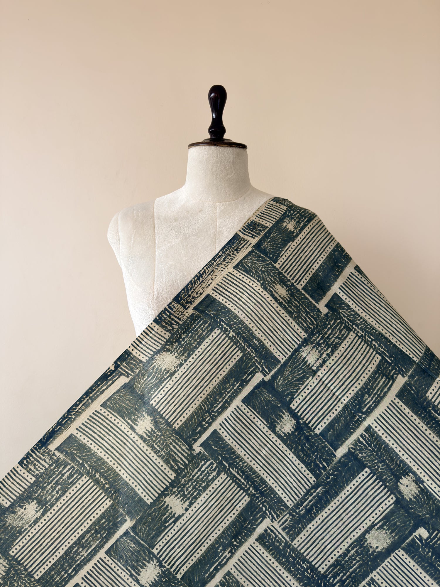 Green Ajrakh Hand Block Print Cotton Fabric | Natural Dyes