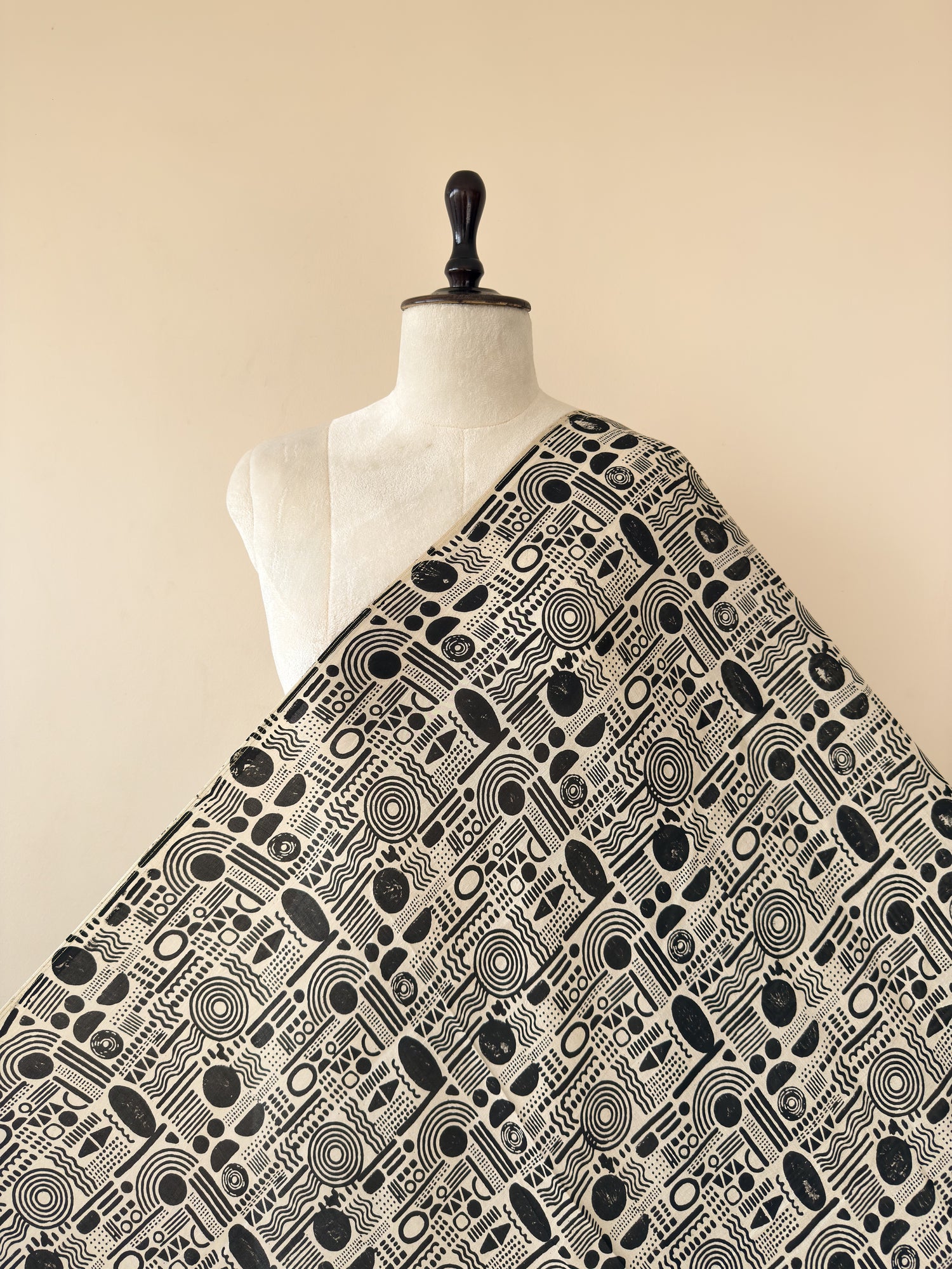 Black Ajrakh Hand Block Print Modal Silk Fabric | Natural Dyes