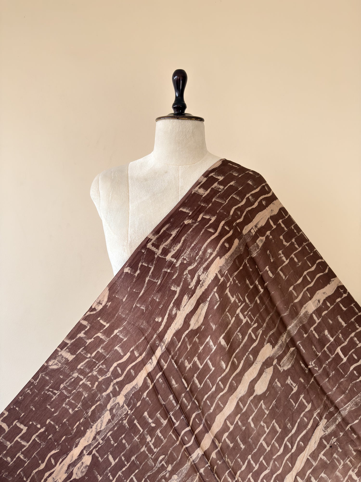 Brown Ajrakh Hand Block Print Modal Silk Fabric | Natural Dyes