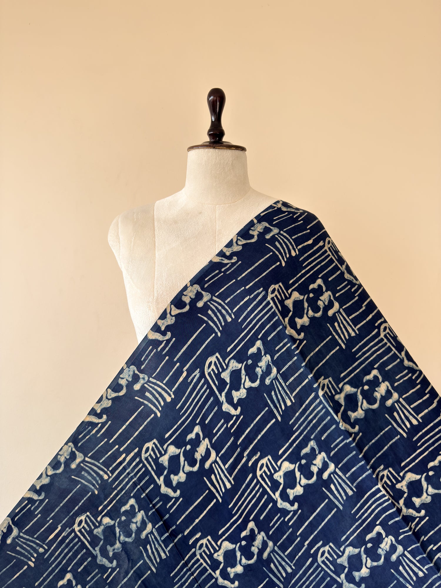 Blue Ajrakh Hand Block Print Modal Silk Fabric | Natural Dyes