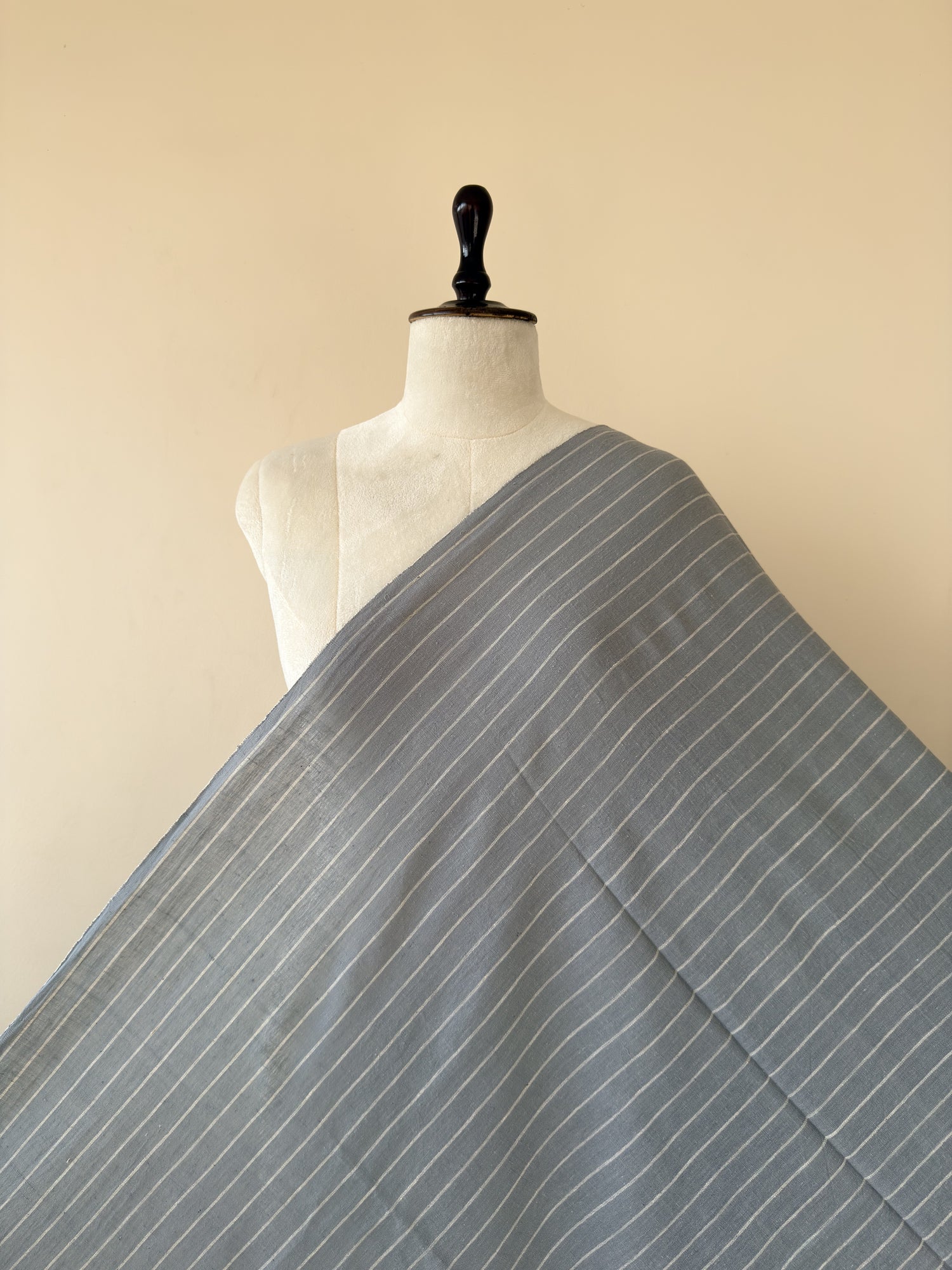 Grey Striped Handwoven Organic Kala Cotton Fabric | Soft & Breathable