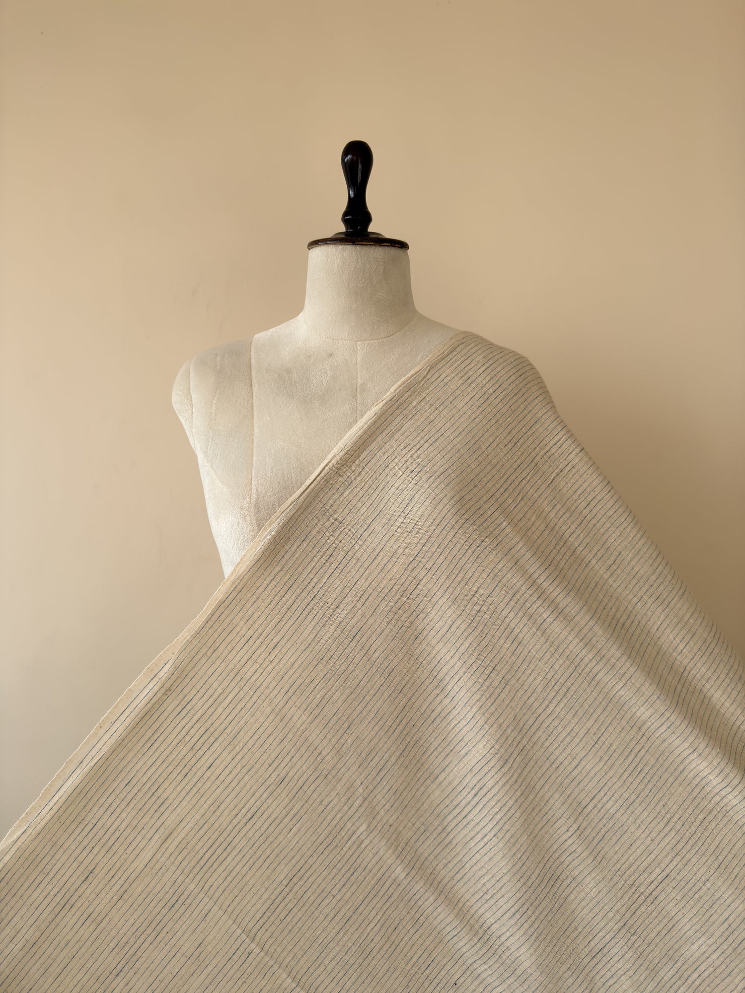 Off-White Striped Handwoven Organic Kala Cotton Fabric | Soft & Breathable
