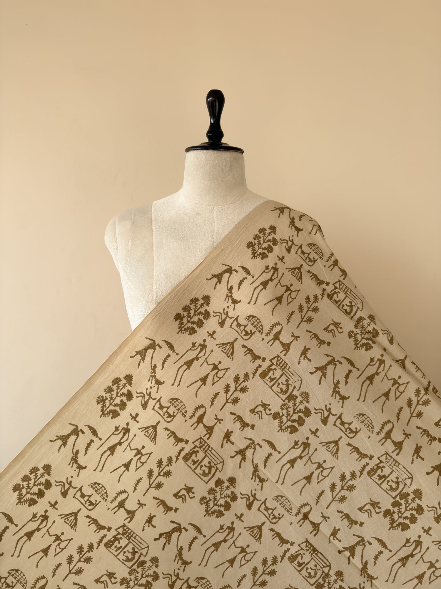 Mustard Ajrakh Hand Block Print Cotton Fabric | Natural Dyes