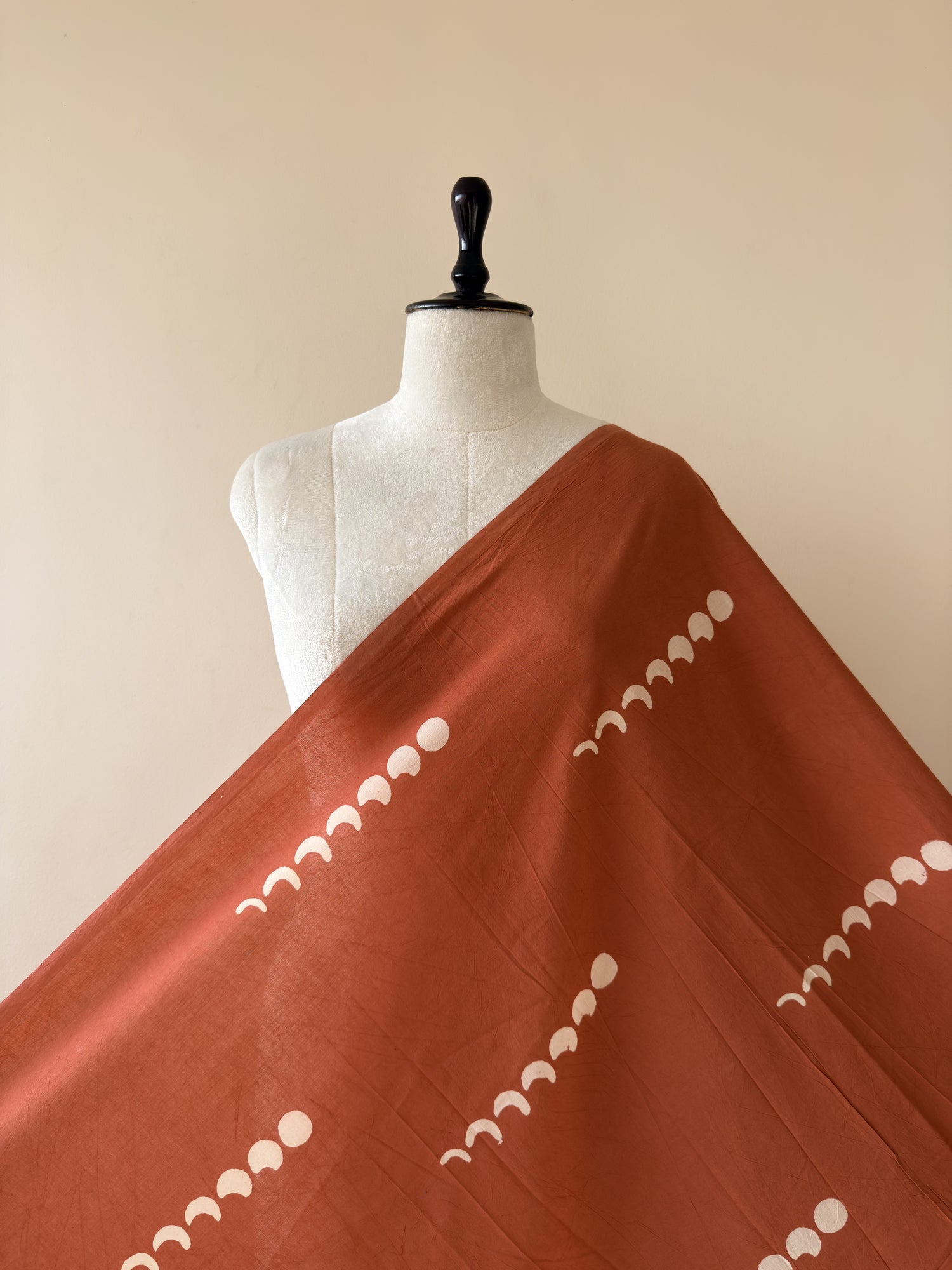 Peach Ajrakh Hand Block Print Cotton Fabric | Natural Dyes