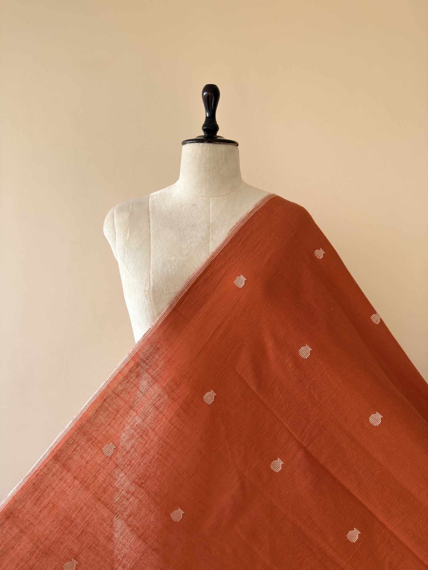 Rust Buti Handwoven Organic Kala Cotton Fabric | Soft & Breathable