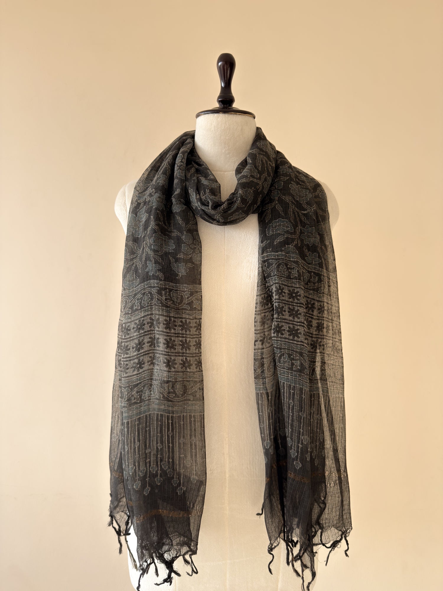 Authentic Ajrakh Hand Block Print Kota Cotton Dupatta | Natural Dyes