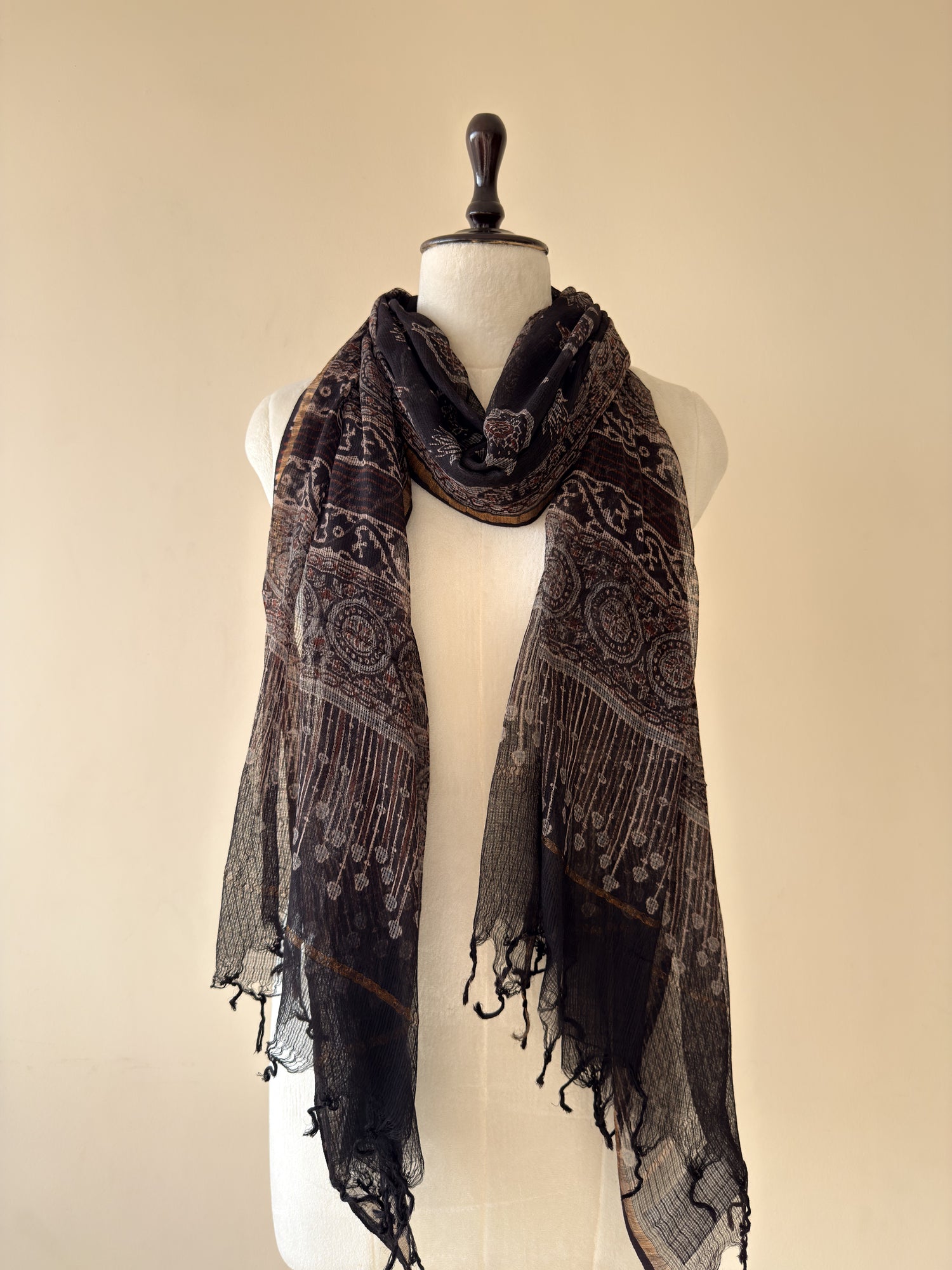 Authentic Ajrakh Hand Block Print Kota Cotton Dupatta | Natural Dyes